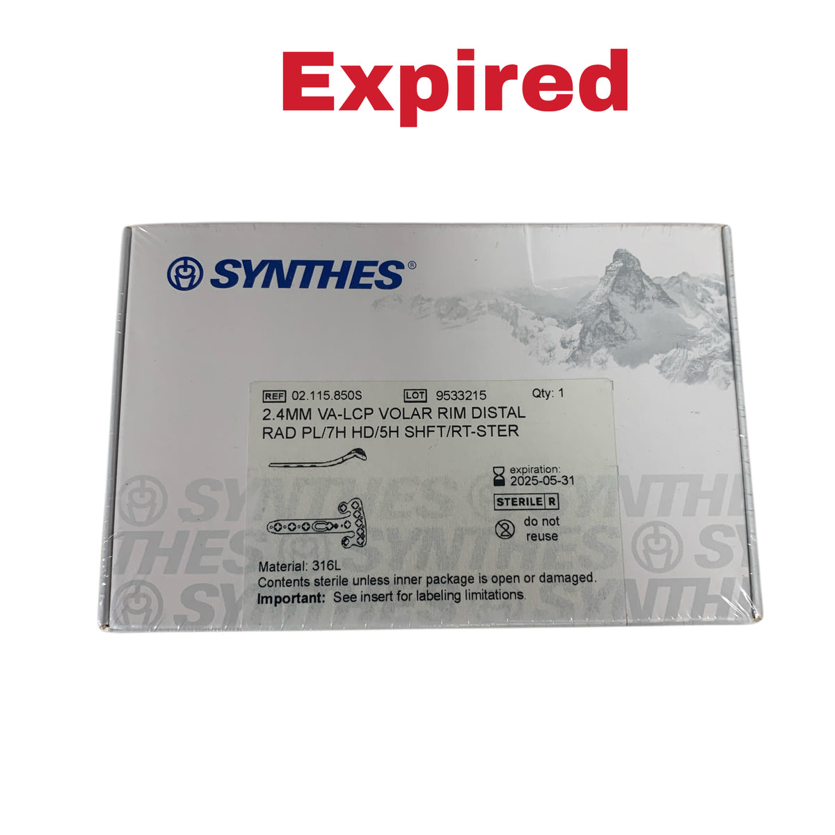SYNTHES 02.115.850S 2.4MM VA LCP VOLAR RIM DISTAL RADIUS PLATE 316L EXP 2025 05