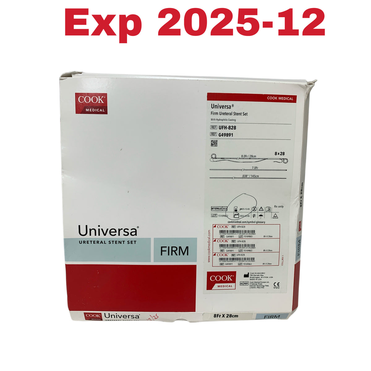 COOK MEDICAL UFH-828 / G49891 Universa Firm Ureteral Stent Set With Hydrophilic Coating 8Fr x 28cm Exp 2025 12