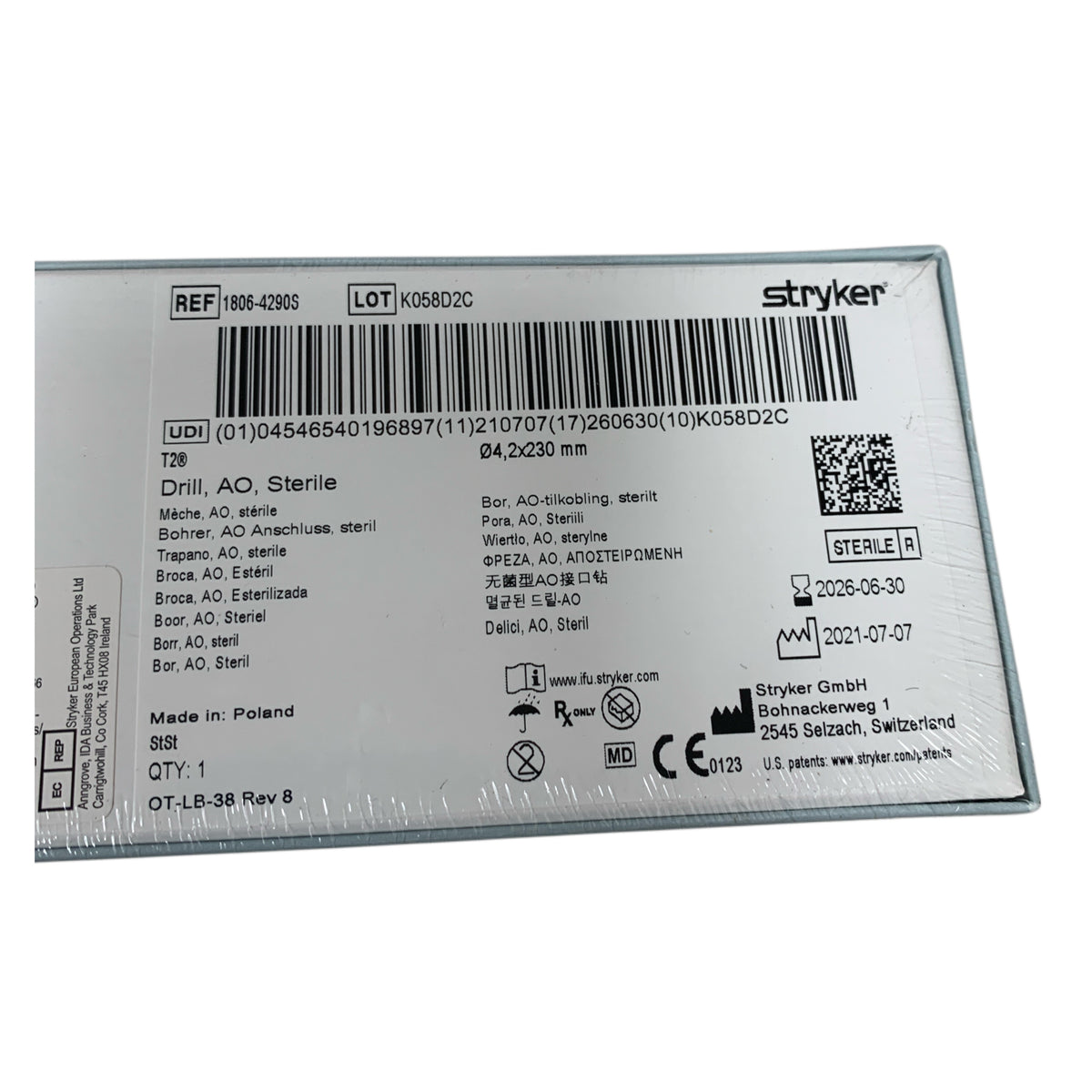 STRYKER 1806-4290S T2 Drill AO Sterile 4,2x230 mm Exp 2026 06