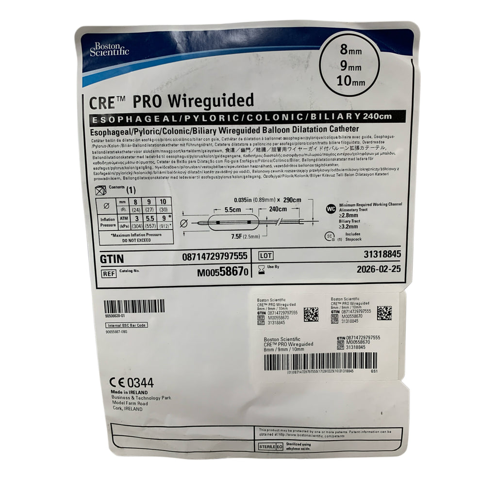 BOSTON SCIENTIFIC REF M00558670 CRE PRO Wireguided Esophageal Pyloric Colonic Biliary Balloon Dilatation Catheter 240cm Exp 2026 02