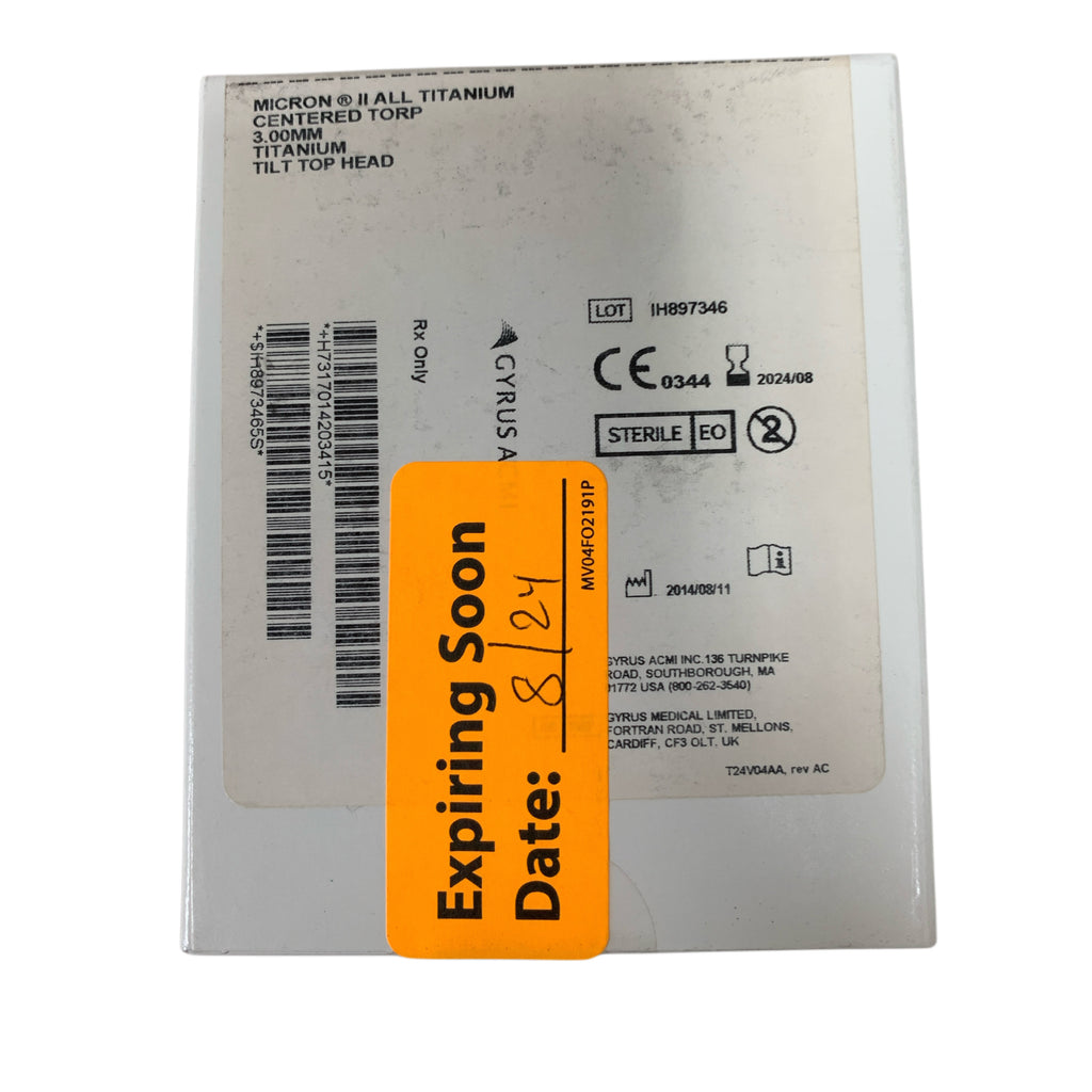GYRUS ACMI 70142034 Micron II All Titanium Centered TORP 3.00mm Tilt Top Head Exp 2024 08