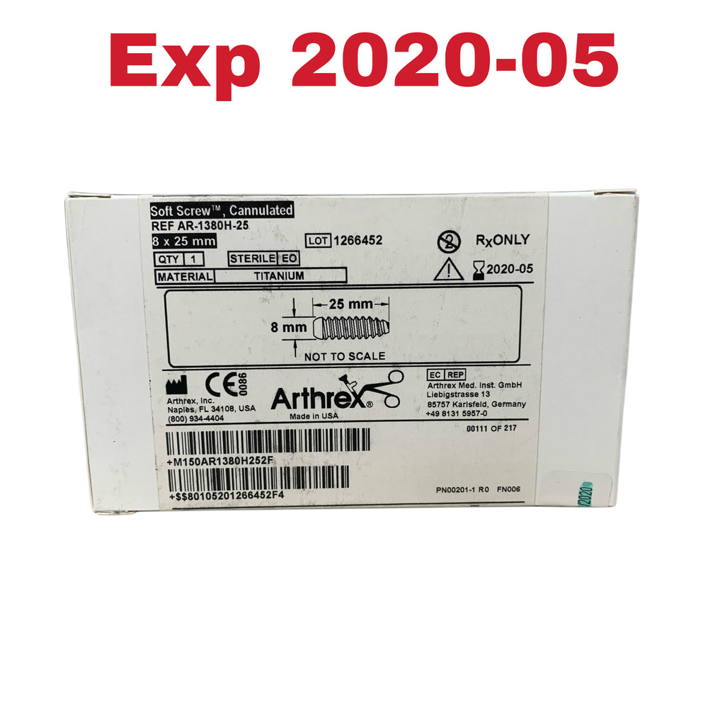 ARTHREX AR-1380H-25 Soft Screw Cannulated Titanium 8 x 25 mm Exp 2020 05