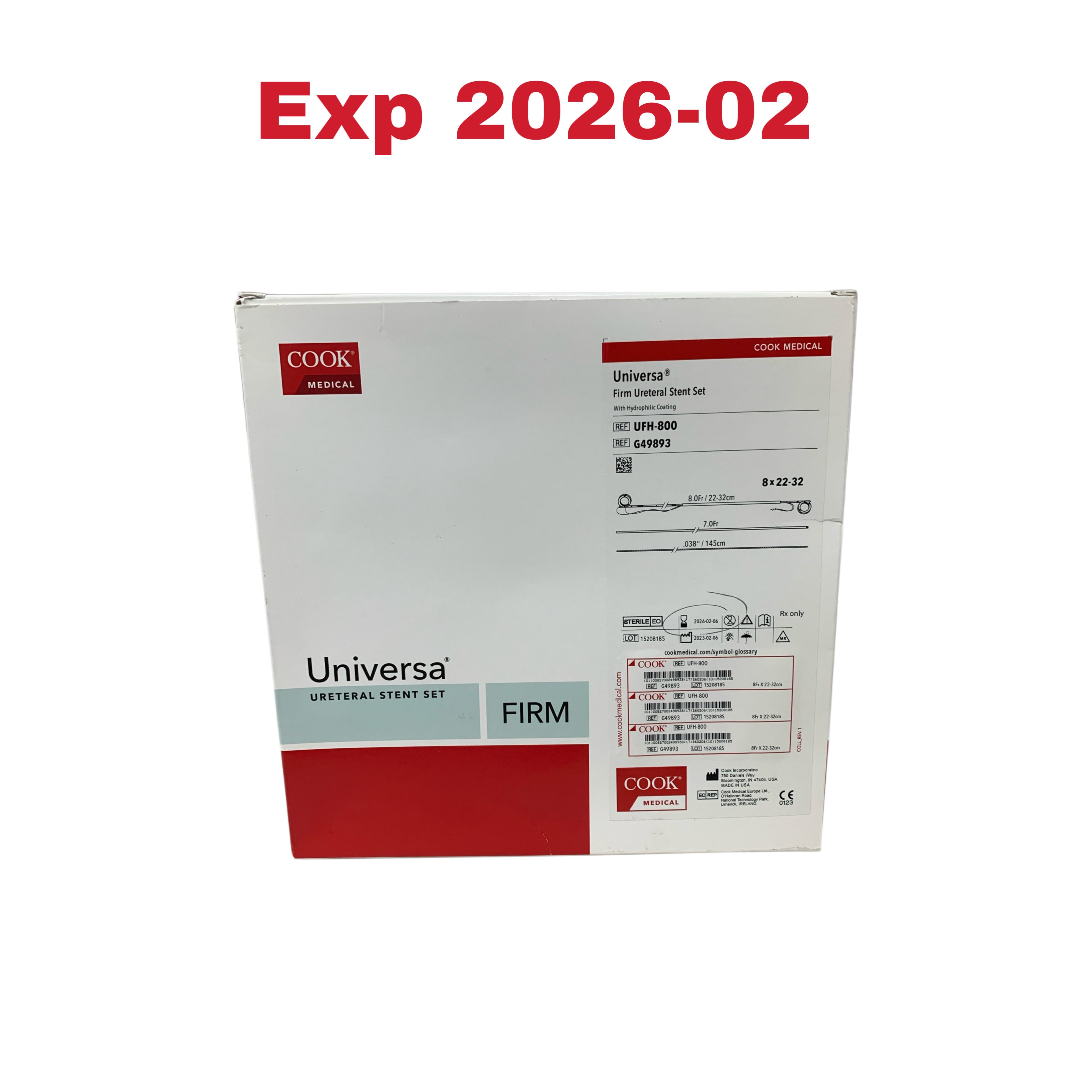 COOK MEDICAL UFH-800 / G49893 Universa Firm Ureteral Stent Set With Hydrophilic Coating 8Fr x 22-32cm Exp 2026/02
