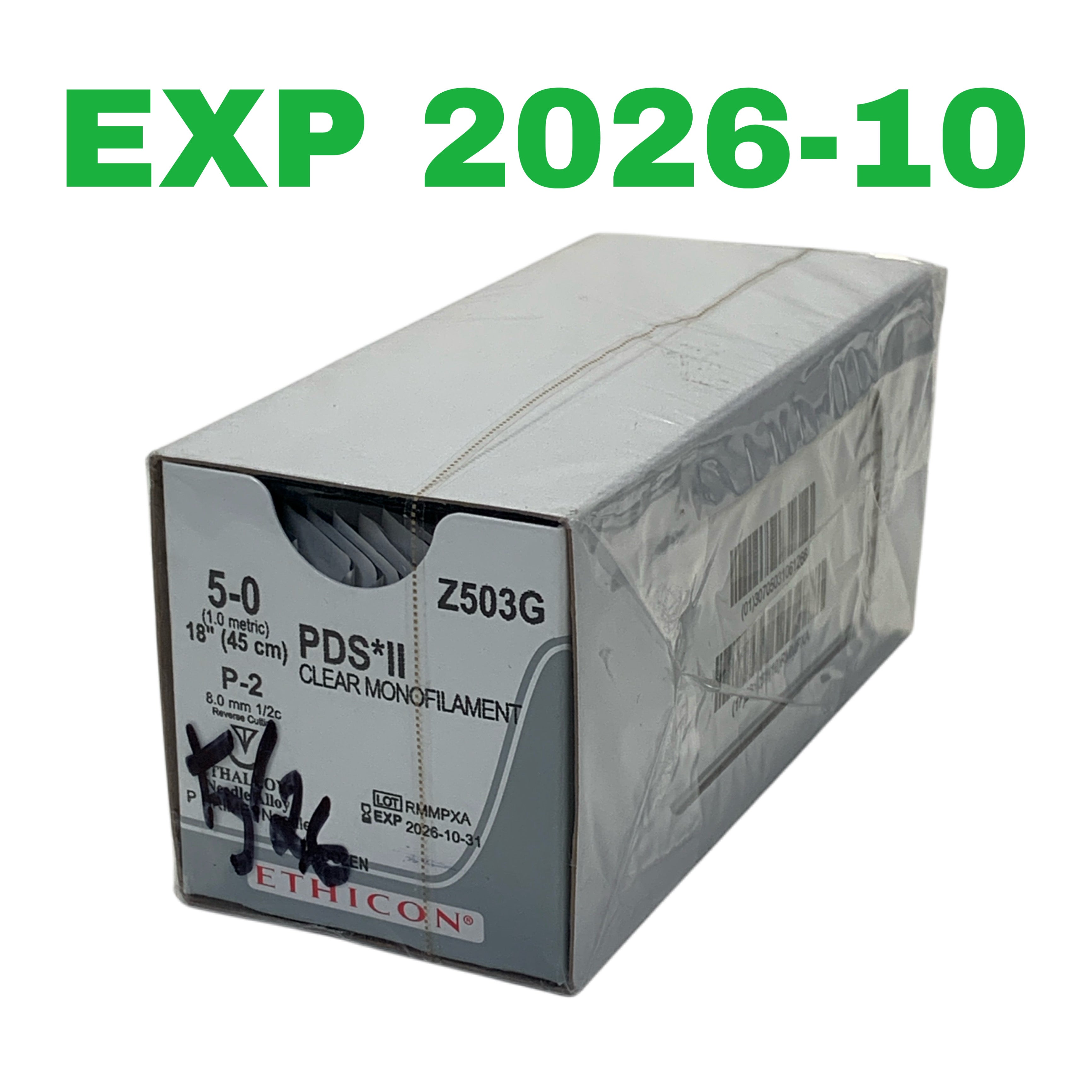 ETHICON REF Z503G PDS II Clear Monofilament Suture 5-0, 18" (45 cm) P-2 Needle, Box of 12, Exp.2026/10