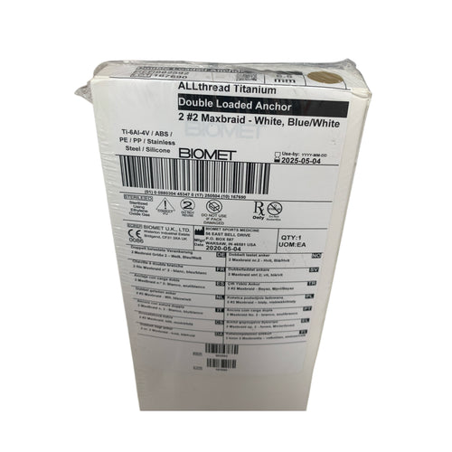 BIOMET REF 902592 ALLthread Titanium Double Loaded Anchor 2 Maxbraid 6.5 mm Exp 2025 05
