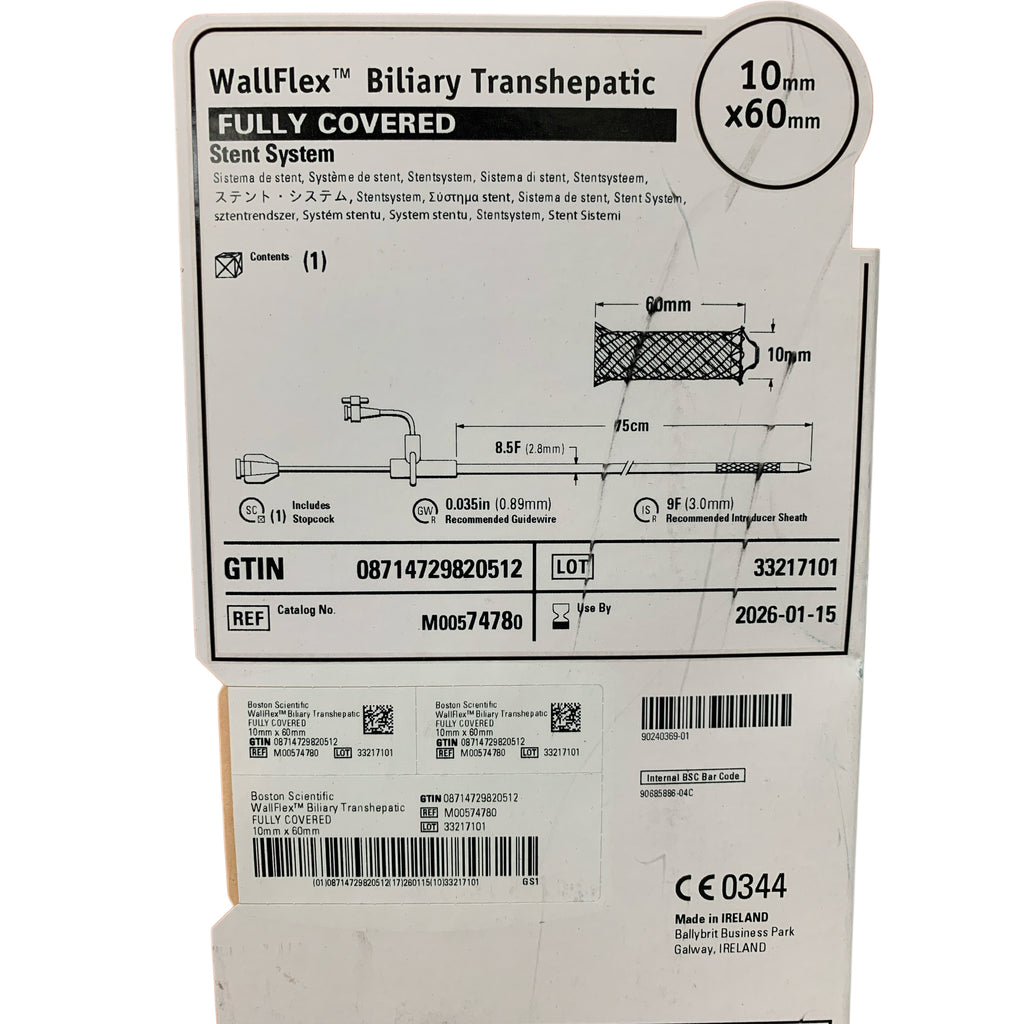 BOSTON SCIENTIFIC M00574780 WallFlex Biliary Transhepatic Fully Covered Stent System 10 mm x 60 mm 75 cm EXP 2026 01