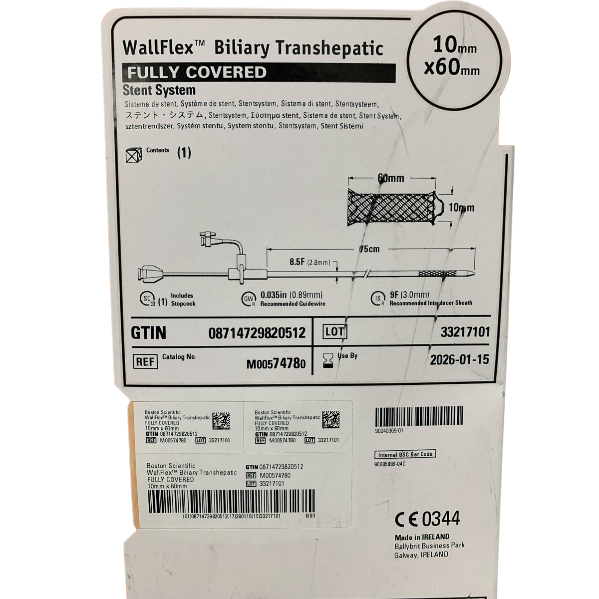 BOSTON SCIENTIFIC M00574780 WallFlex Biliary Transhepatic Fully Covered Stent System 10 mm x 60 mm 75 cm EXP 2026 01