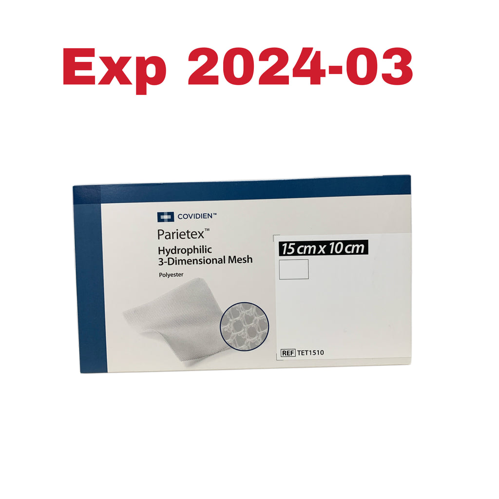 COVIDIEN TET1510 Parietex Hydrophilic 3 Dimensional Mesh Polyester 15 cm x 10 cm EXP 2024 03