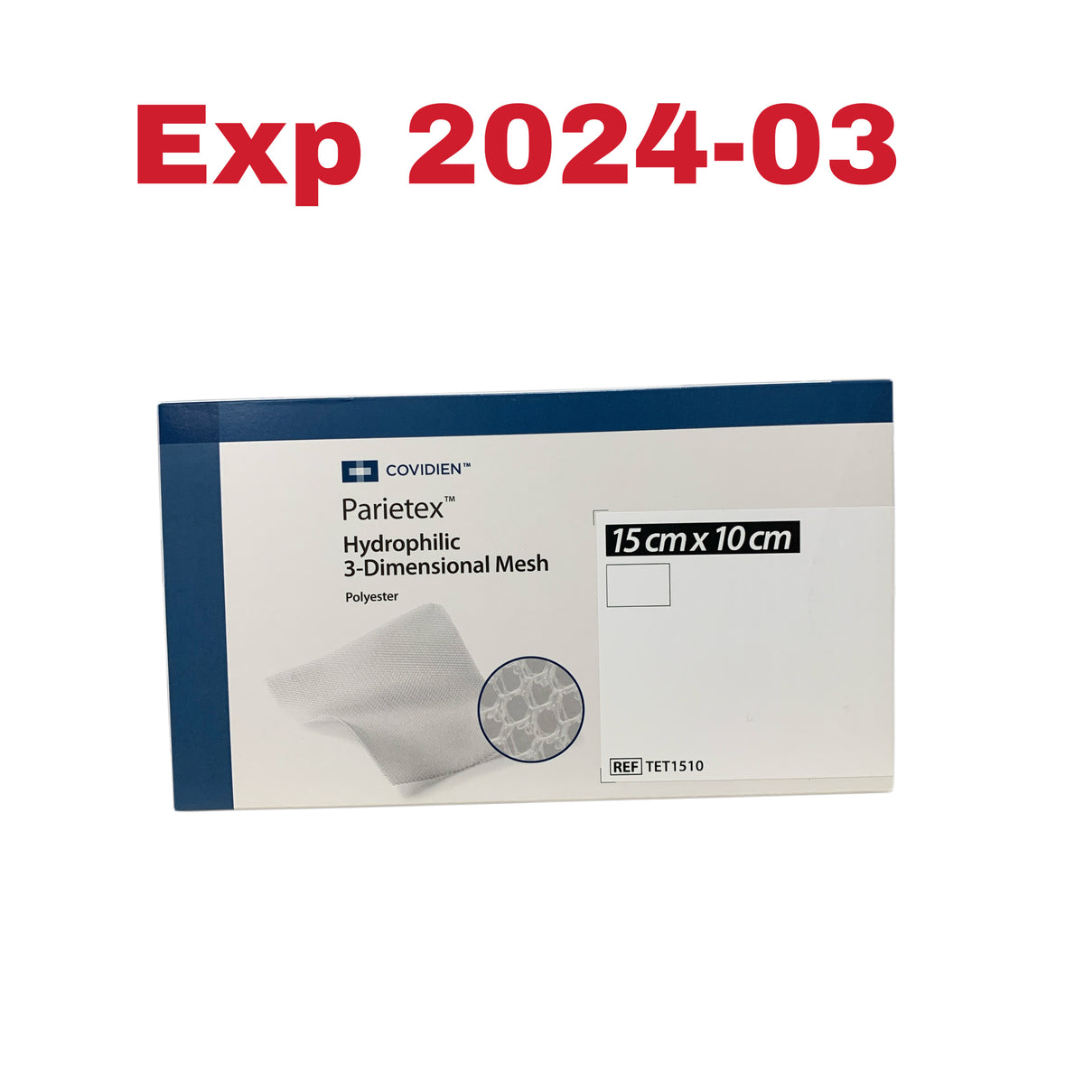 COVIDIEN TET1510 Parietex Hydrophilic 3 Dimensional Mesh Polyester 15 cm x 10 cm EXP 2024 03