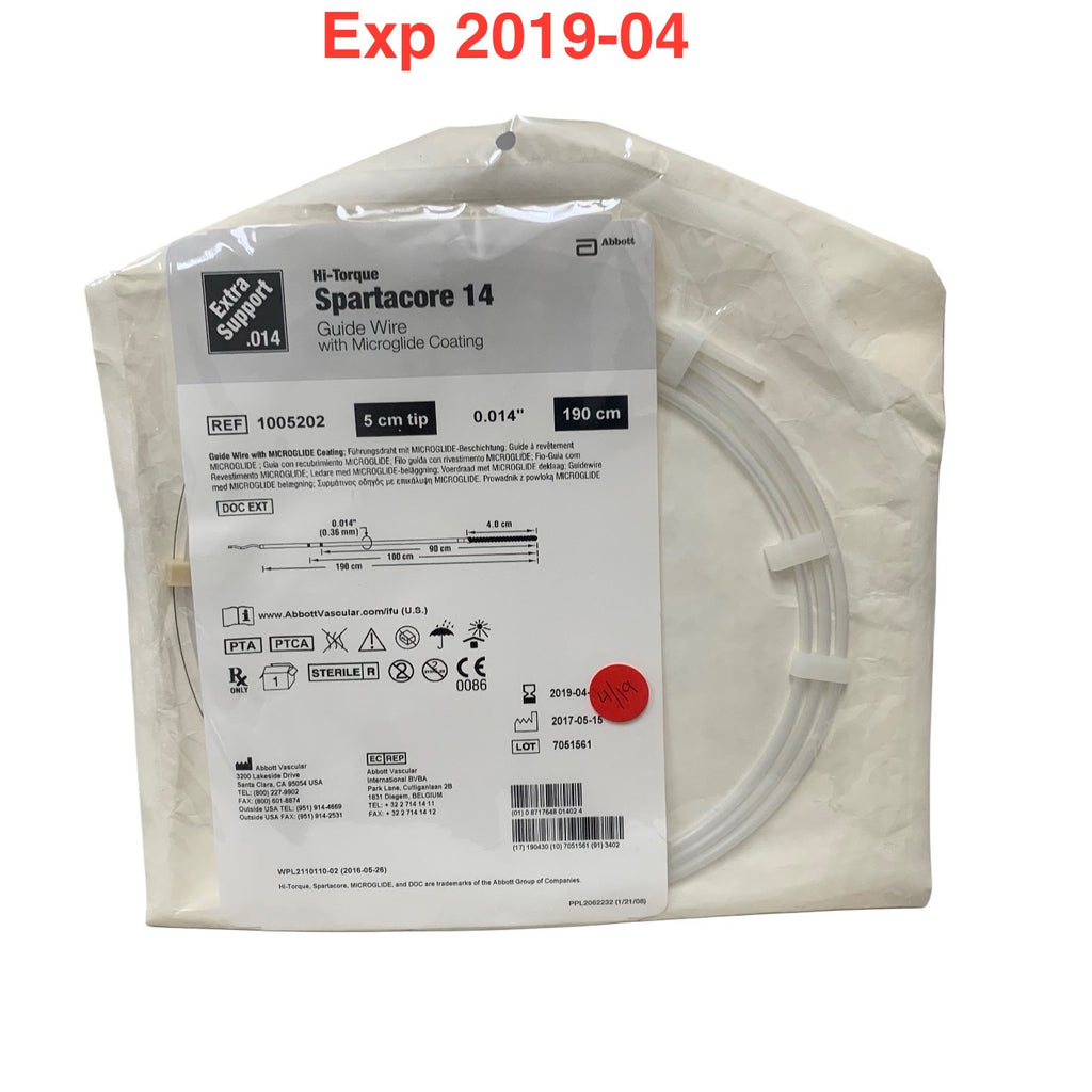 ABBOTT 1005202 Hi-Torque Spartacore 14 Guide Wire Microglide Coating Extra Support 0.014 in x 190 cm 5 cm Tip Exp 2019 04