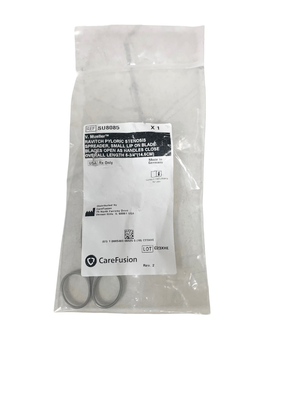 V. MUELLER REF SU8085 RAVITCH PYLORIC STEÑOSIS SPREADER, SMALL LIP ON BLADÉ BLADES OPEN AS HANDLES CLOSE OVERALL LENGTH 5-3/4"(14,6CM)