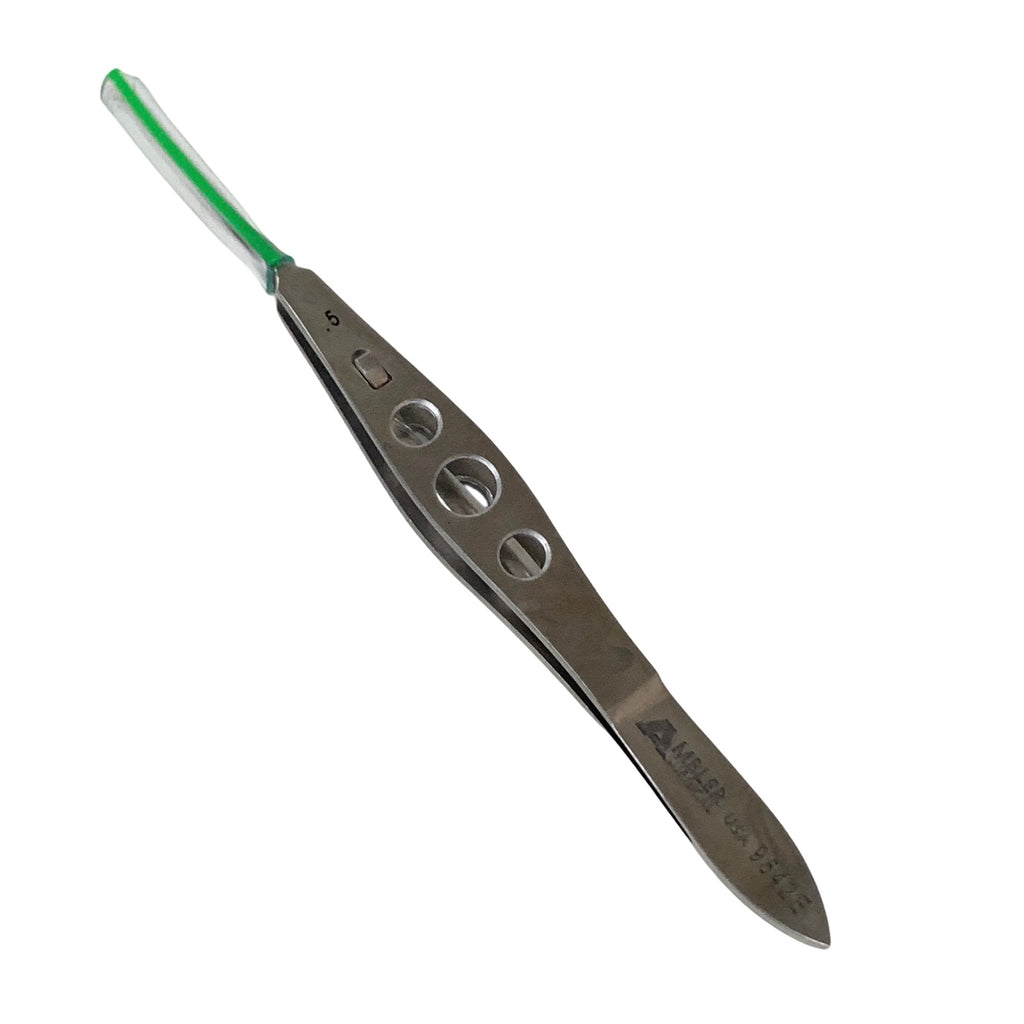 AMBLER REF 9542E Stern-Castroviejo fixation forceps 4 3/8'',0.5mm 1x2 teeth, with lock, flat 3-hole handle