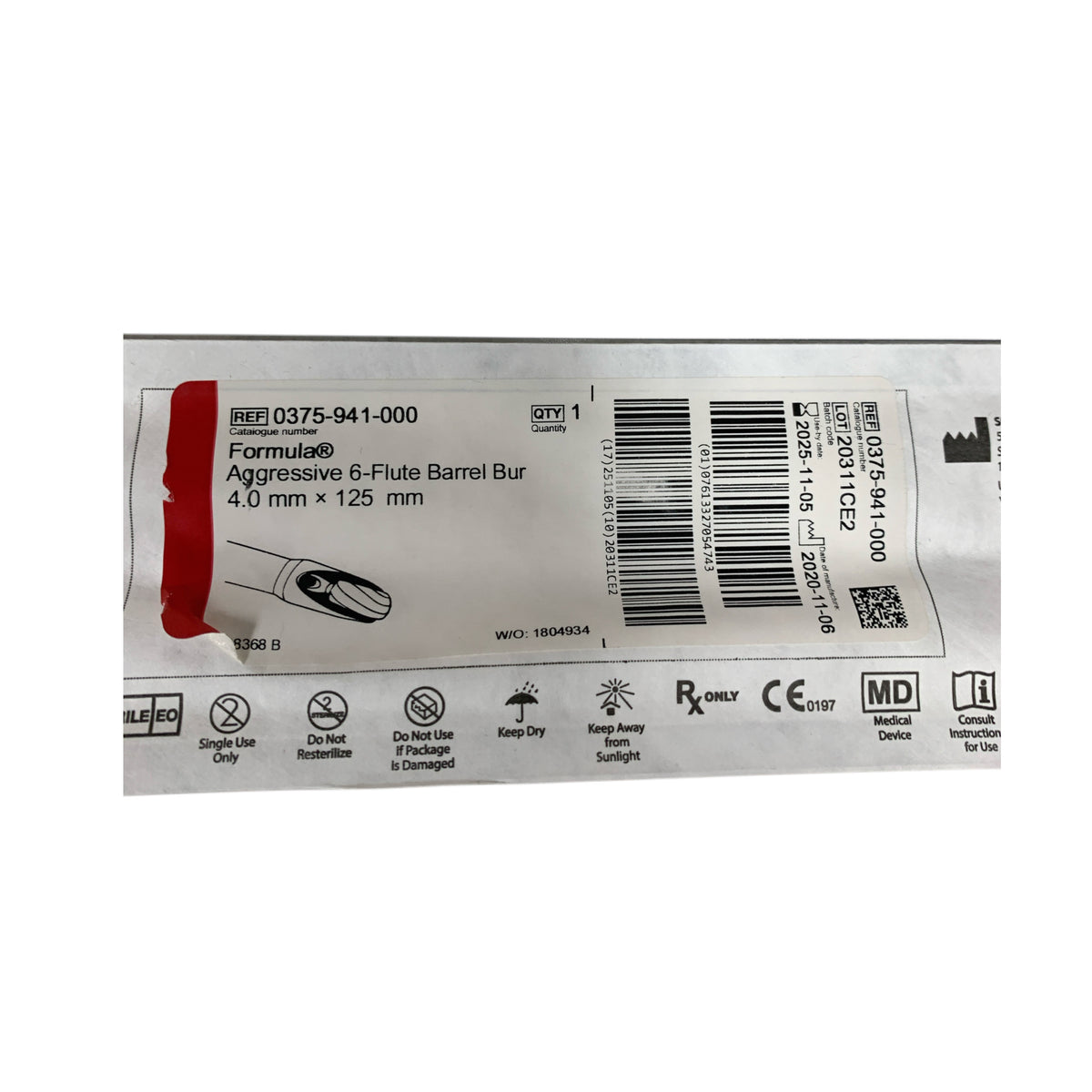 STRYKER 0375-941-000 Formula Aggressive 6 Flute Barrel Bur 4 0mm x 125mm EXP 2025 11