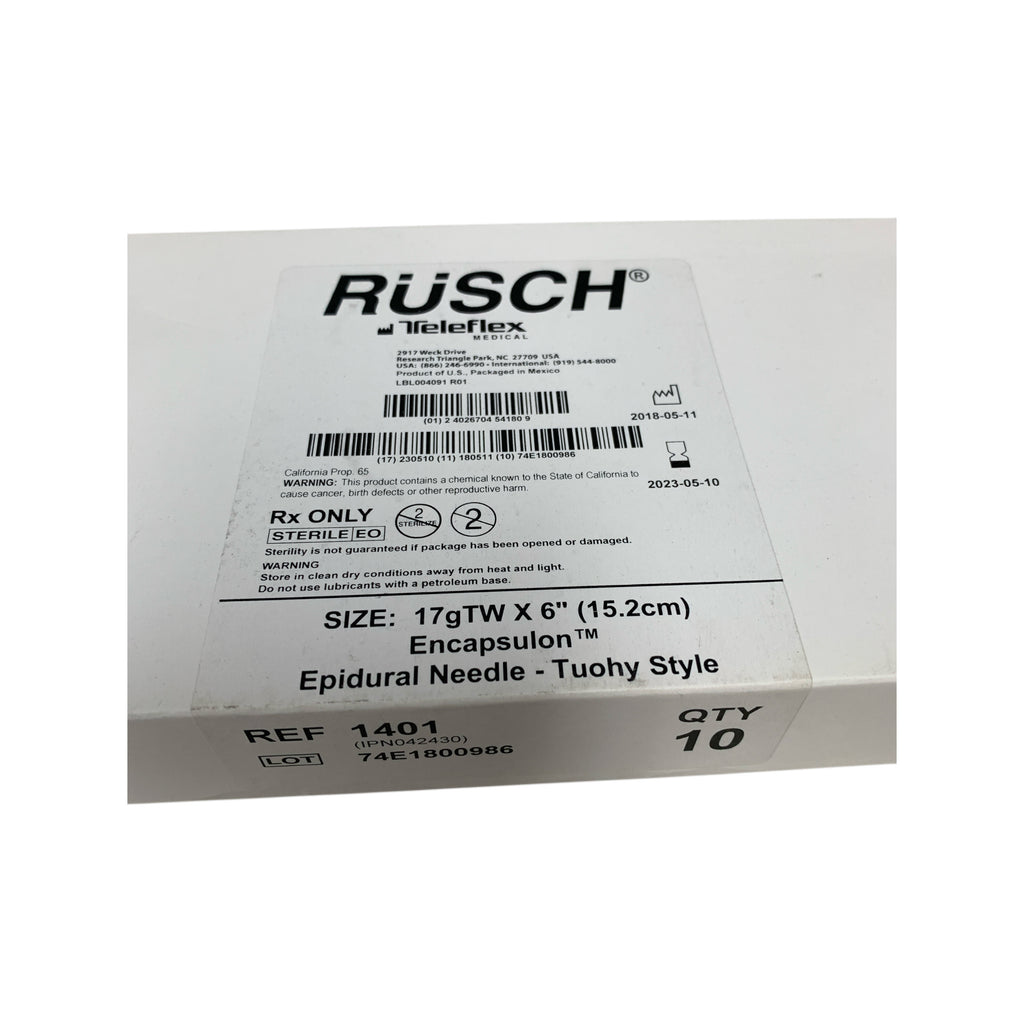 TELEFLEX 1401 Rusch Encapsulon Epidural Needle Tuohy Style Size 17gTW X 6" (15.2cm) Box Of 10 Exp 2023 05