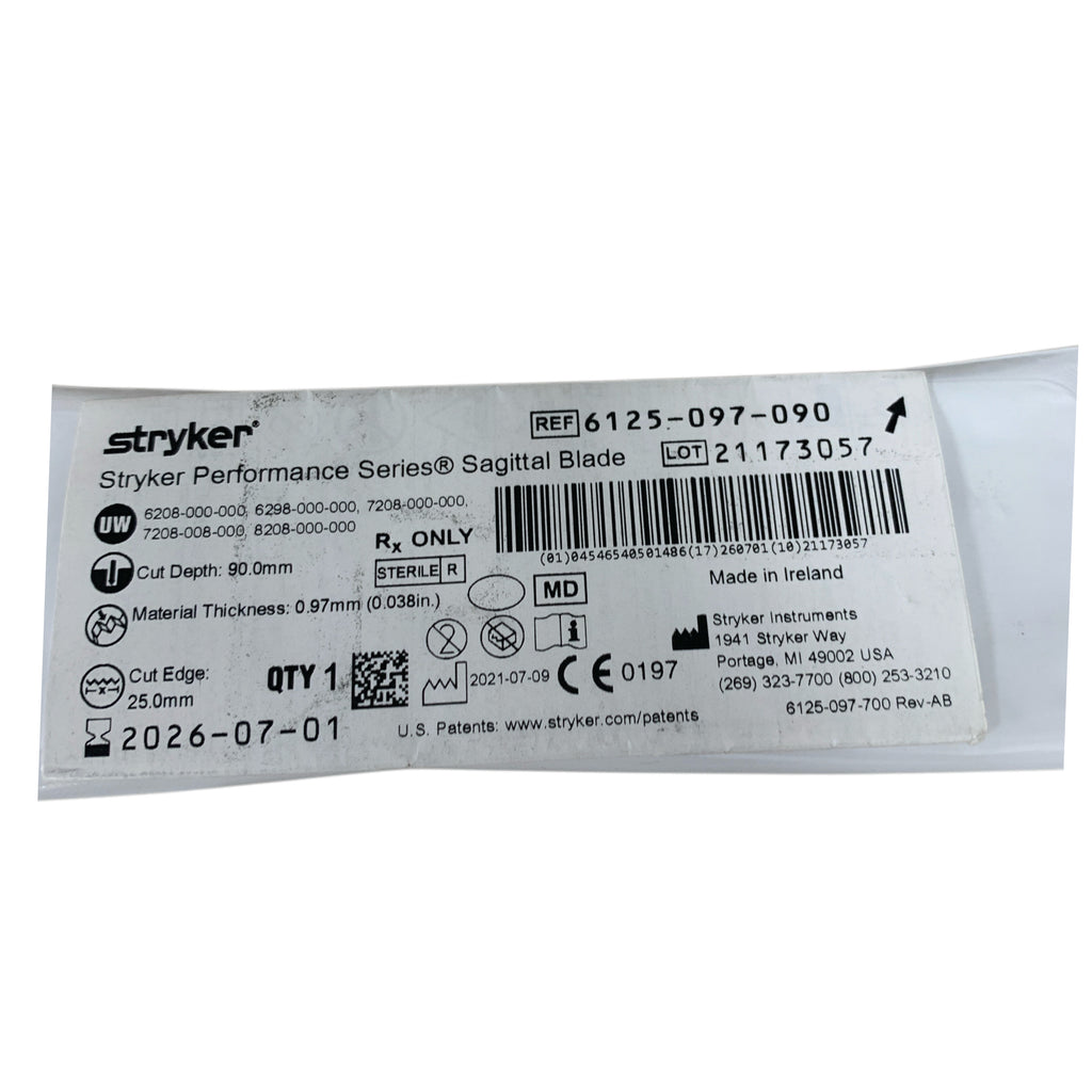 STRYKER 6125-097-090 Performance Series Sagittal Blade Surgical Bone Saw Blade 90mm Exp 2026 07