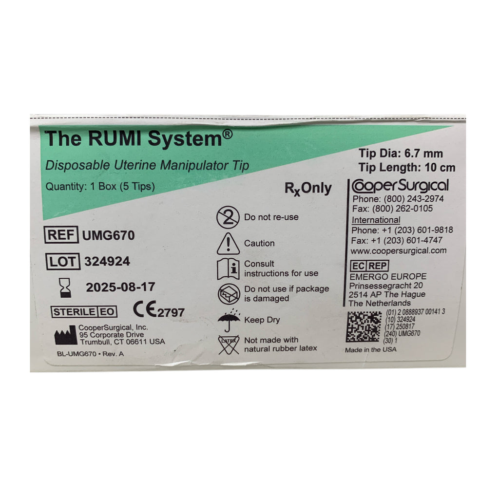 COOPER SURGICAL REF UMG670 The RUMI System Disposable Uterine Manipulator Tip 6.7mm x 10cm Box of 5, Exp.2025/08