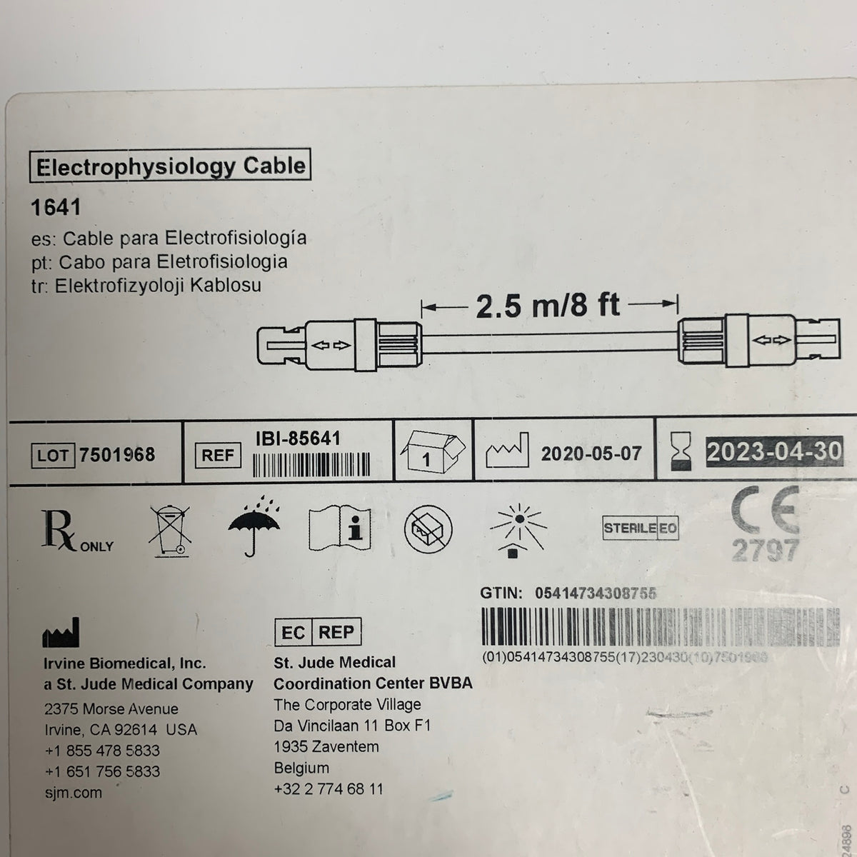 ST JUDE MEDICAL IBI-85641 Electrophysiology Cable 1641 2.5 m EXP 2023 04