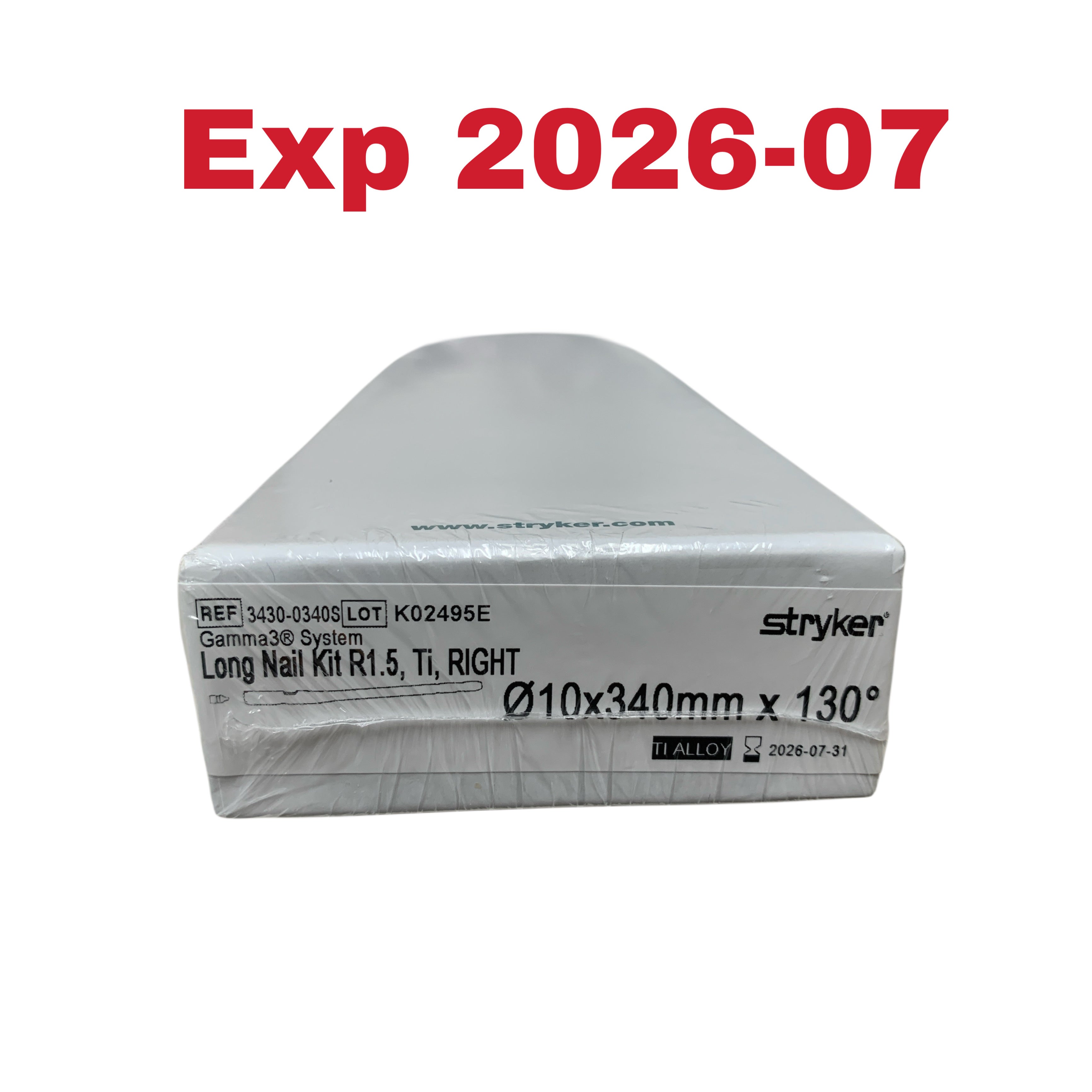 STRYKER 3430-0340S Gamma3 System Long Nail Kit R1.5 Ti RIGHT 10x340mm x 130 Exp 2026 07
