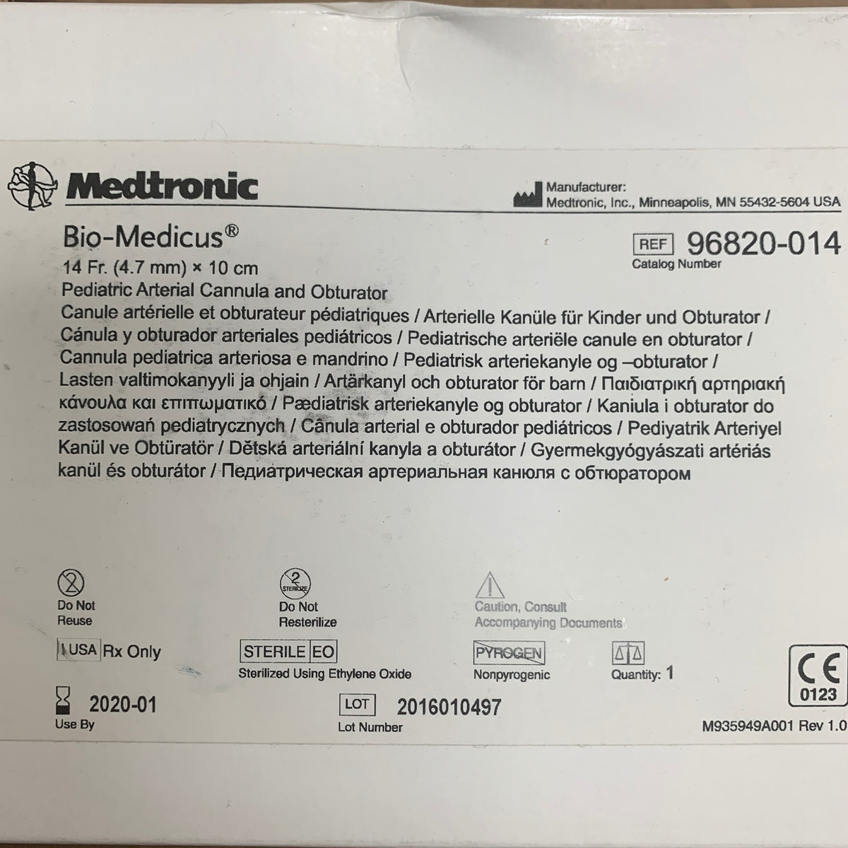 MEDTRONIC 96820-014 Bio-Medicus 14 Fr 4.7mm 10cm Pediatric Cannula And Obturator EXP 2020 01