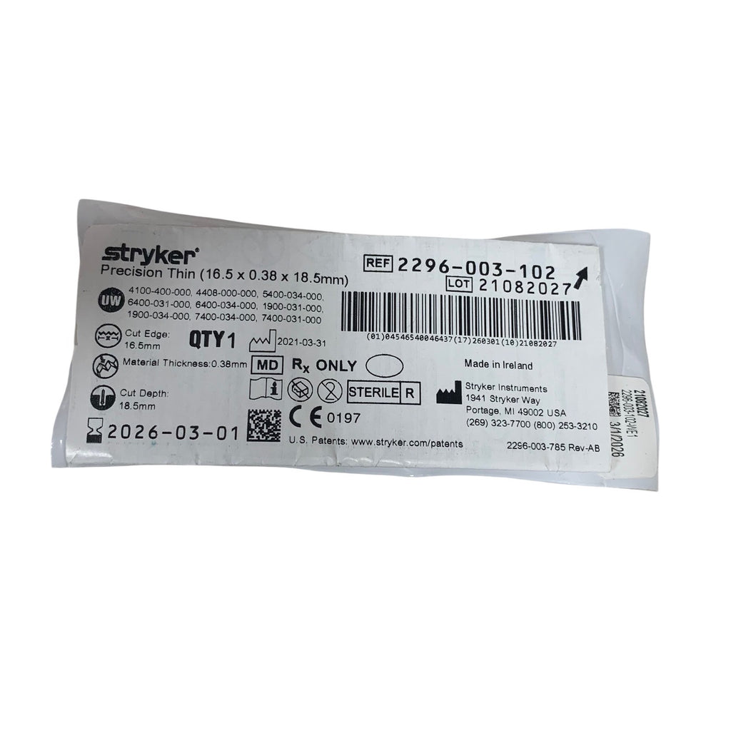 STRYKER 2296-003-102 Precision Thin 16.5 x 0.38 x 18.5mm Exp 2026 03
