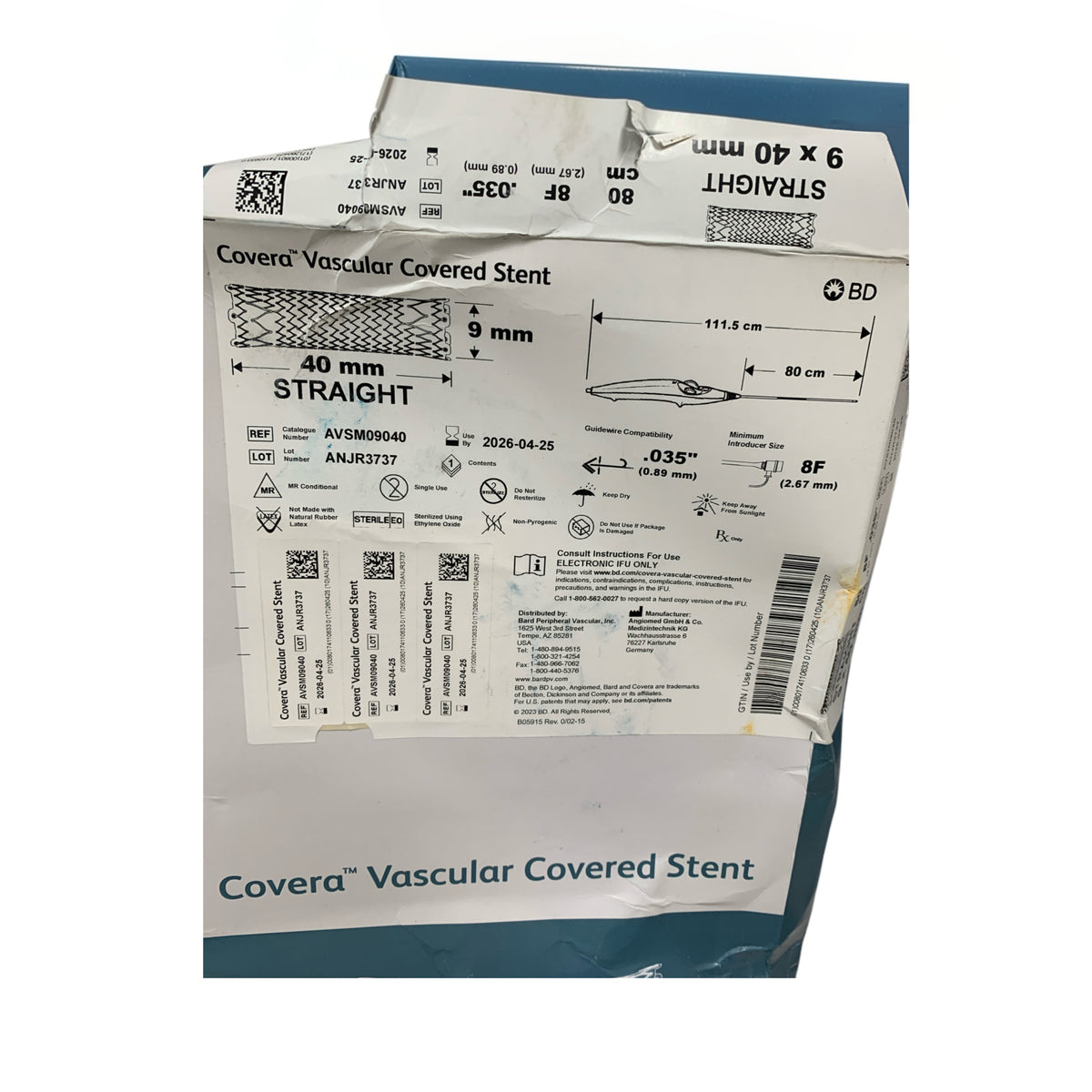 BD BARD AVSM09040 Covera Vascular Covered Stent 9mm 40mm Straight 8F 80cm Exp 2026 04