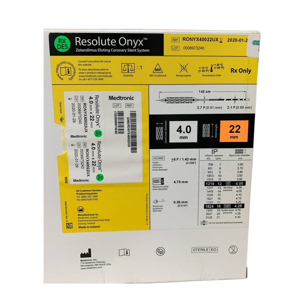 MEDTRONIC RONYX40022UX Resolute Onyx Zotarolimus Eluting Coronary Stent System 4.0 x 22 mm Exp 2020 01