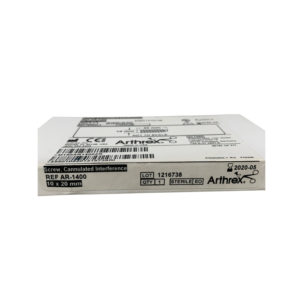 ARTHREX AR-1400 Screw Cannulated Interference Titanium 10 x 20 mm Exp 2020 05