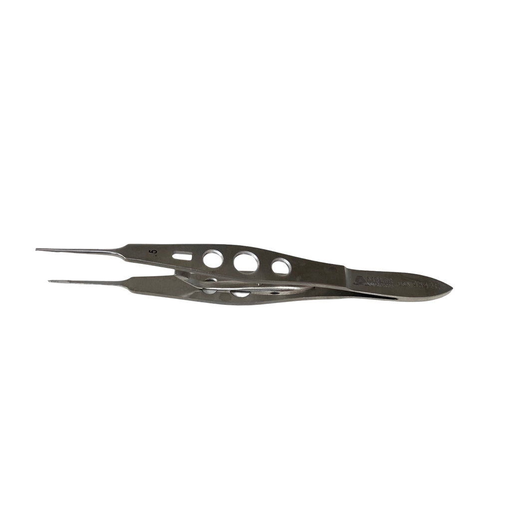 AMBLER REF 9542E Stern-Castroviejo fixation forceps 4 3/8'',0.5mm 1x2 teeth, with lock, flat 3-hole handle