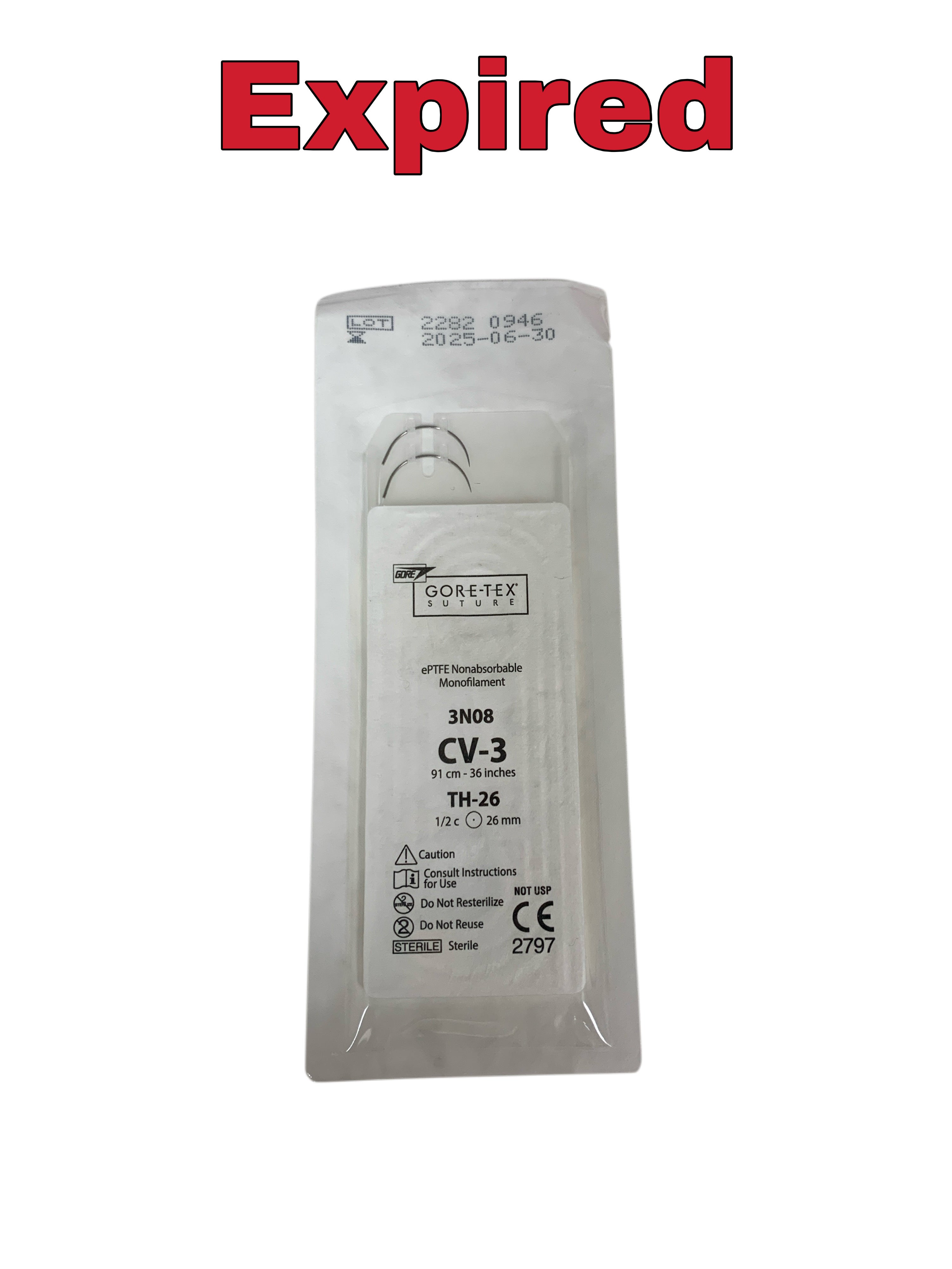 GORE REF 3N08 Gore-Tex Suture CV-3 36" (91cm) ePTFE Nonabsorbable Monofilament with TH-26 Needle, Exp.2025/06