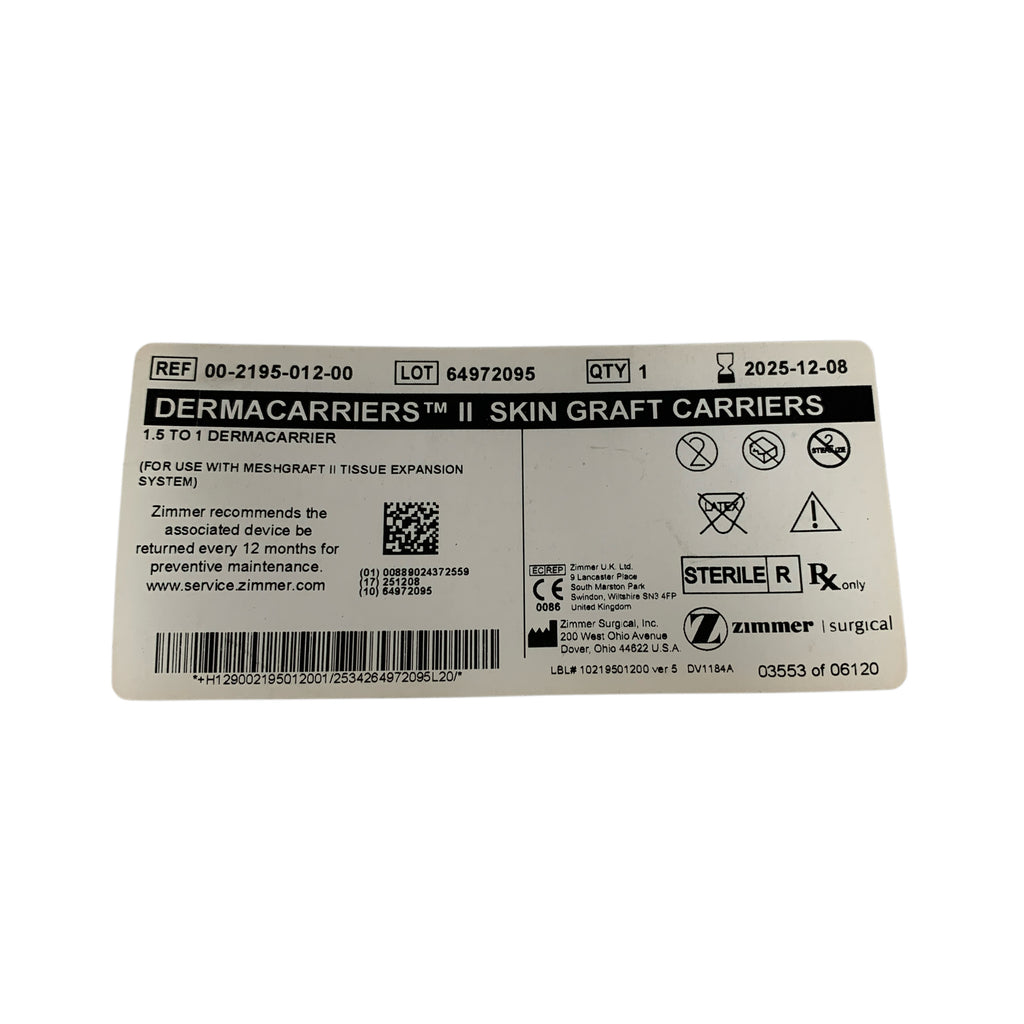 ZIMMER REF 00-2195-012-00 Dermacarriers II Skin Graft Carrier 1.5 to 1, Exp.2025/12