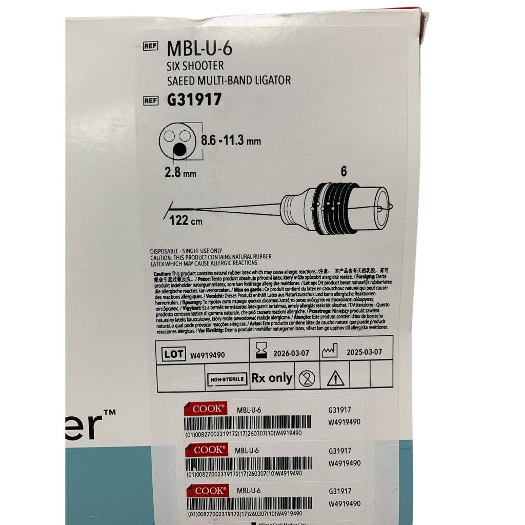 COOK MEDICAL REF MBL-U-6/ G31917 4,6,10 Shooter Saeed Multi-Band Ligator Six Shooter, Exp.2026/03