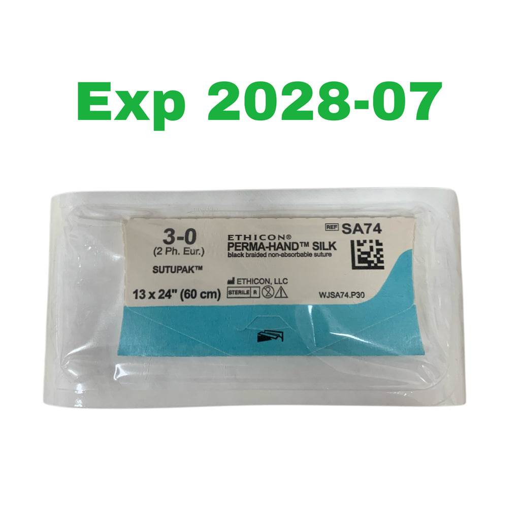 ETHICON REF SA74H 3 0 Perma Hand Silk Black Braided Non Absorbable Suture Sutupak 13x24" Inches 60 cm Exp 2028 07