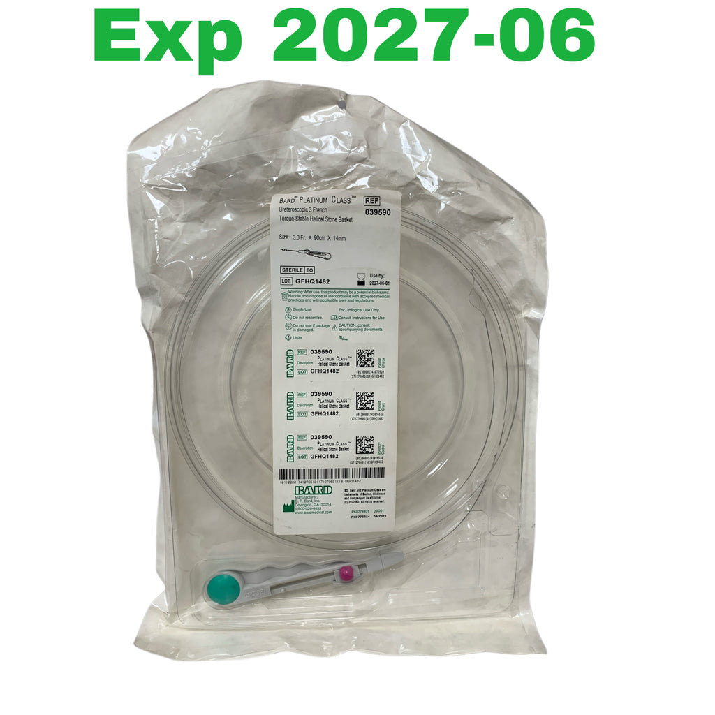 BARD REF 039590 Platinum Class Ureteroscopic 3 French Torque-Stable Helical Stone Basket 3.0 Fr x 90cm x 14mm, Exp.2027/06
