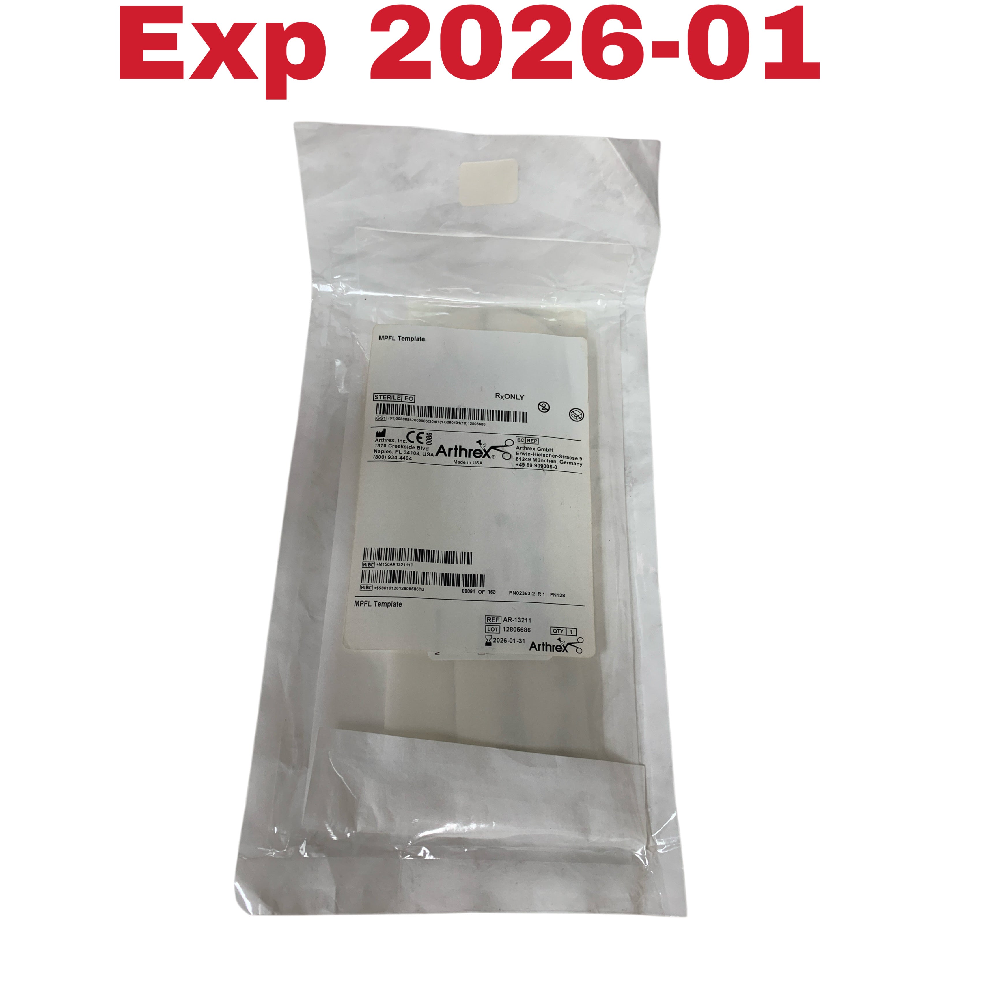 ARTHREX REF AR-13211 MPFL Template, Exp.2026/01