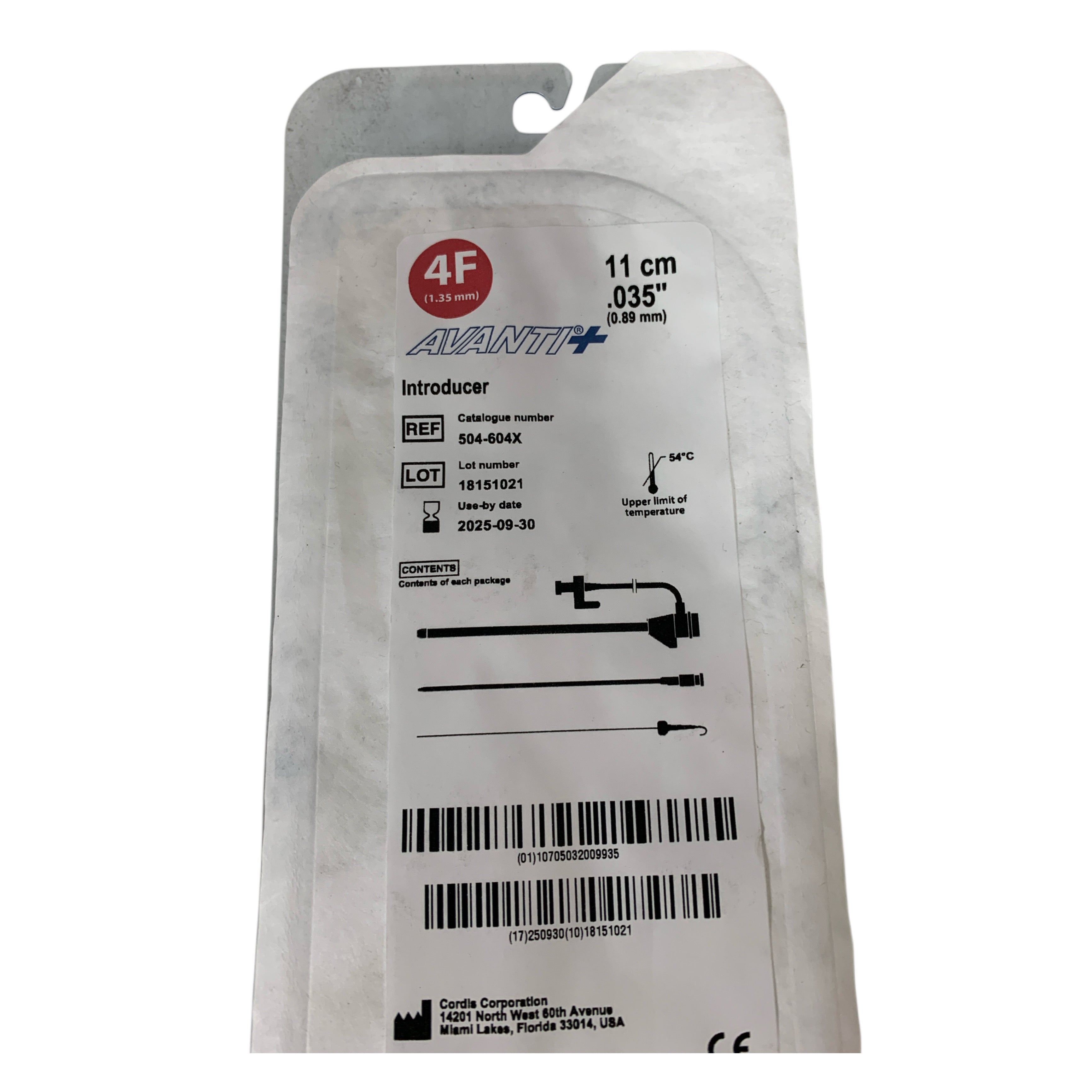 CORDIS REF 504-604X Avanti+ 4F 11cm .035" Sheath Introducer, Exp.2025/09