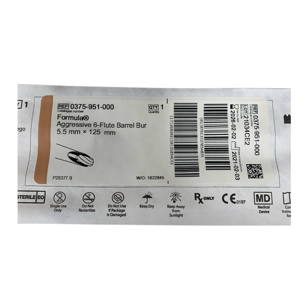 STRYKER 0375-951-000 Formula Aggressive 6-Flute Barrel Bur 5.5mm x 125mm EXP 2026 02