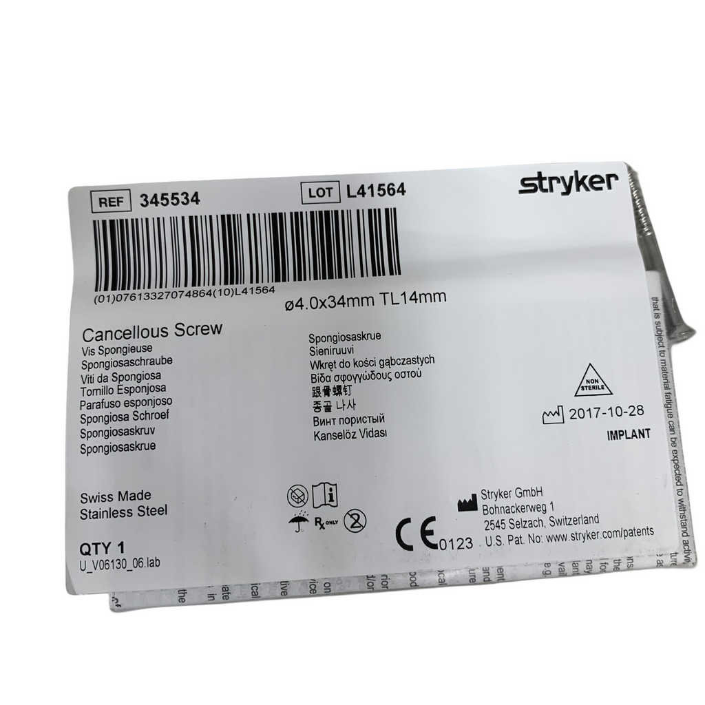 STRYKER 345534 Cancellous Screw 4.0x34mm TL14mm