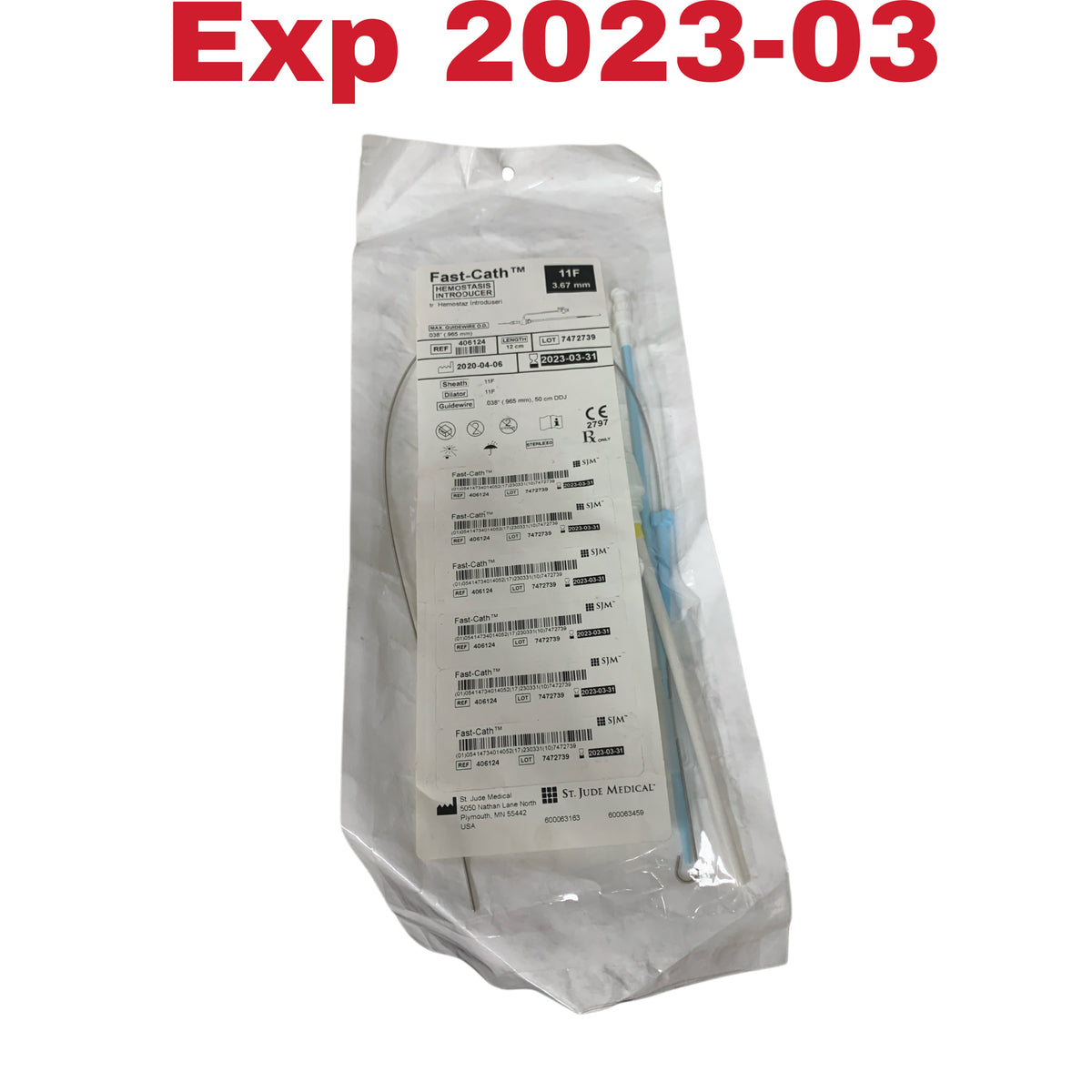 ST JUDE MEDICAL 406124 Fast-Cath Hemostasis Introducer 11F 3.67 mm 12 cm Exp 2023 03