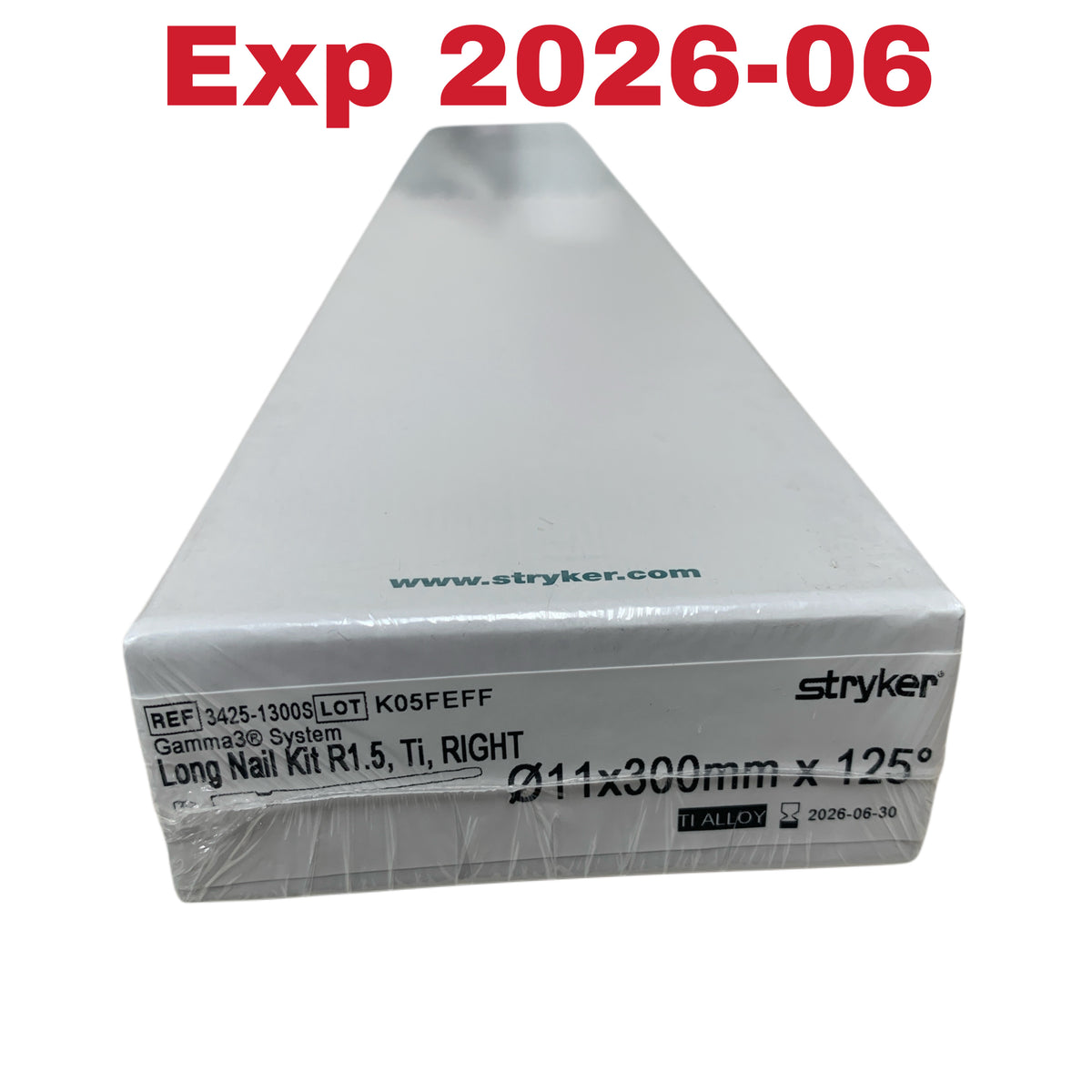 STRYKER 3425-1300S Gamma3 System Long Nail Kit R1.5 Ti RIGHT 11x300mm x 125 Exp 2026 06