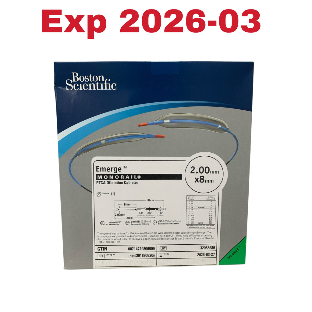 BOSTON SCIENTIFIC REF H7493918908200 Emerge Monorail PTCA Dilatation Catheter 2.00mm x 8mm Exp 2026 03