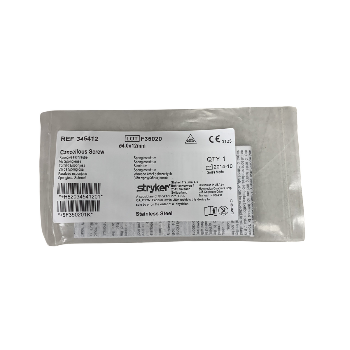 STRYKER 345412 Cancellous Screw  4.0x12mm