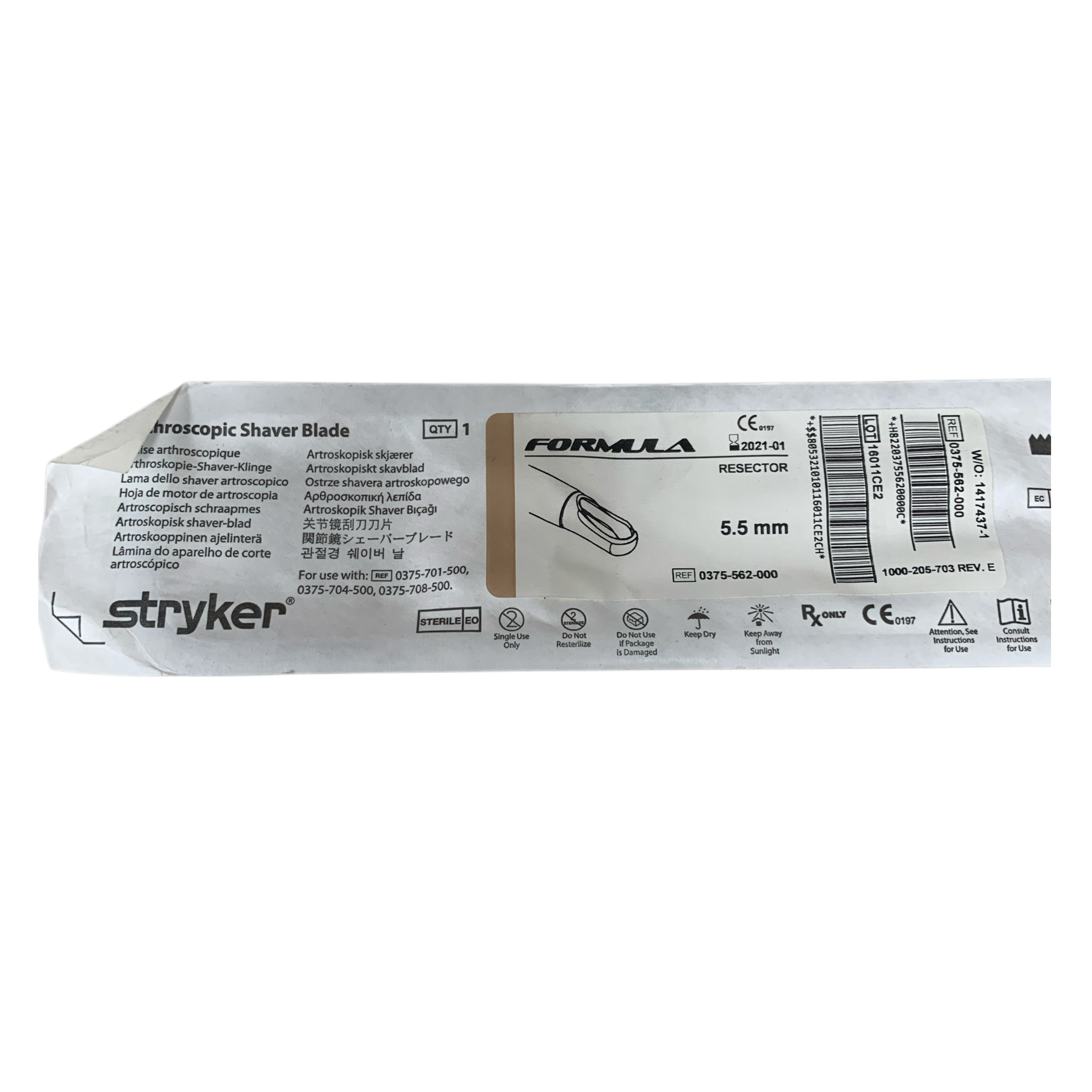 STRYKER REF 0375-562-000 Formula Resector Arthroscopic Shaver Blade 5.5 mm Exp 2021 01