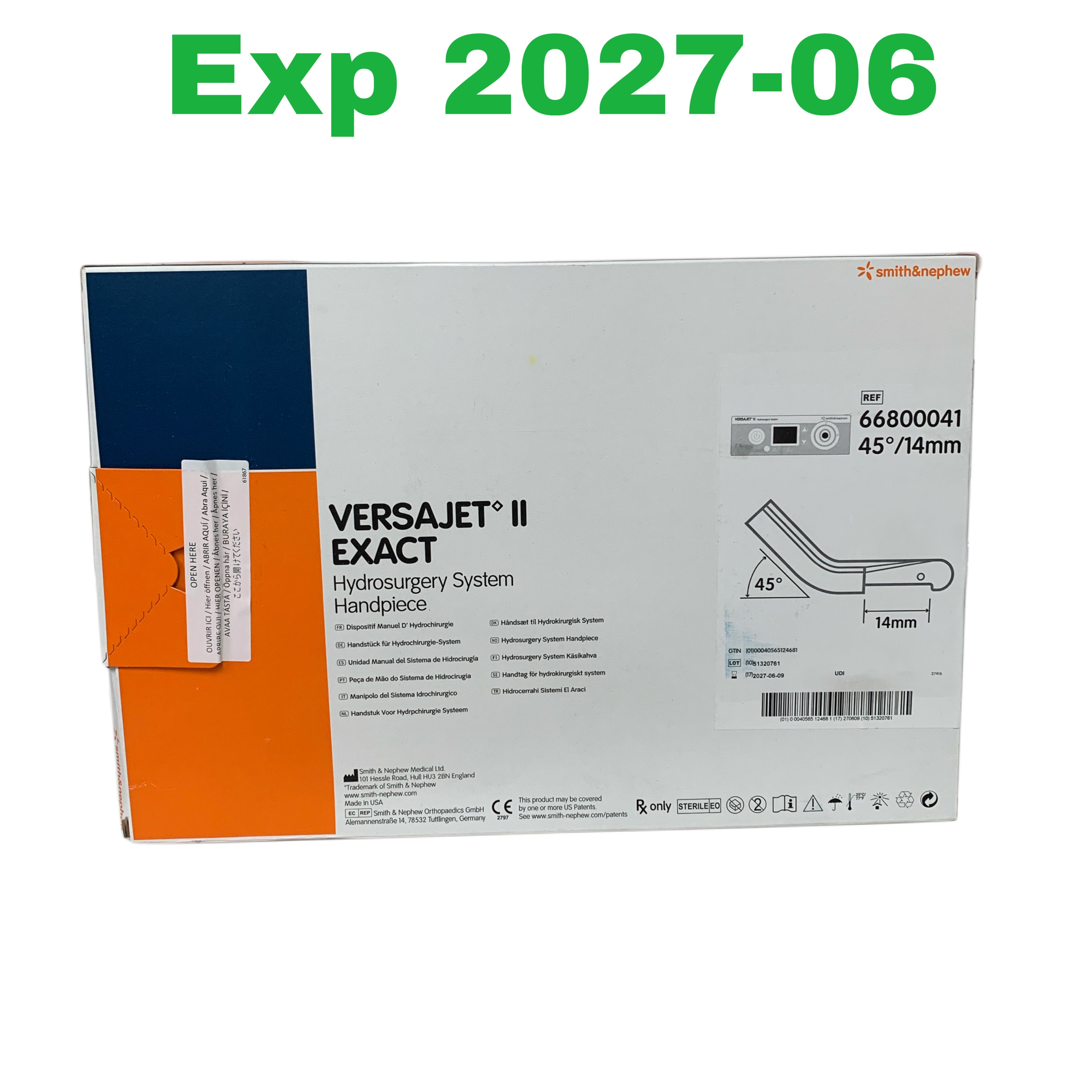 SMITH & NEPHEW 66800041 Versajet II Exact Hydrosurgery System Handpiece 45° 14mm Exp 2027 06