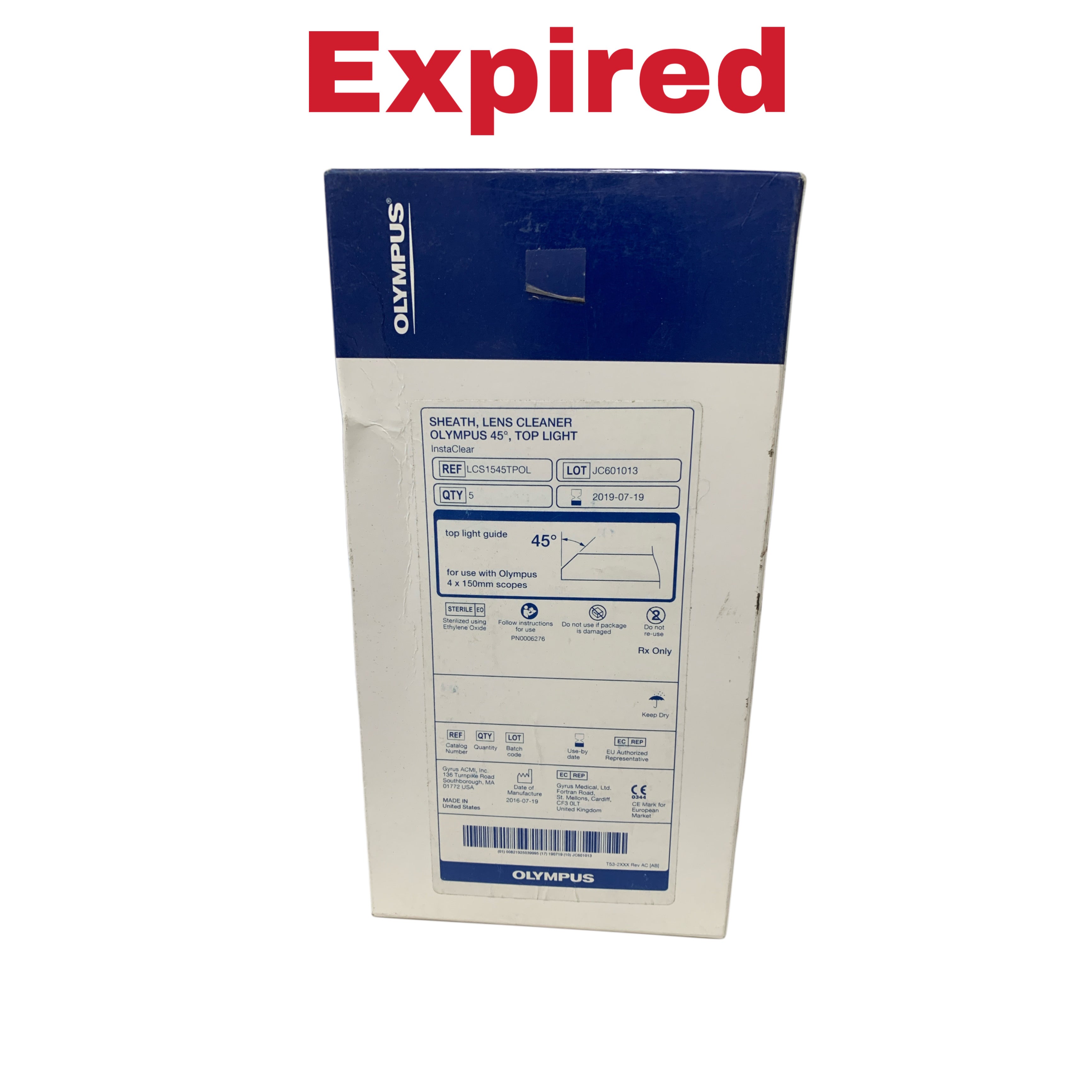 OLYMPUS REF LCS1545TPOL InstaClear Sheath Lens Cleaner, 45° Top Light, For 4 x 150mm Scopes, BOX OF 5, Exp.2019/07