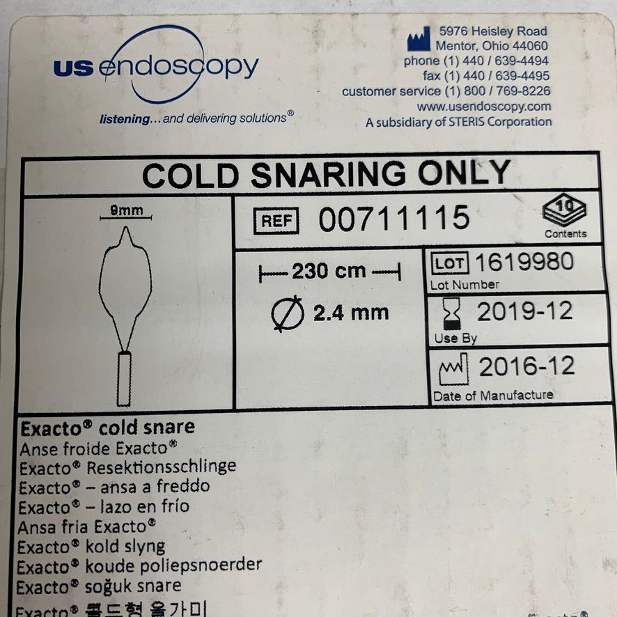 STERIS 00711115 Exacto Cold Snare 9mm 230cm 2.4mm Box Of 10  EXP 2019 12