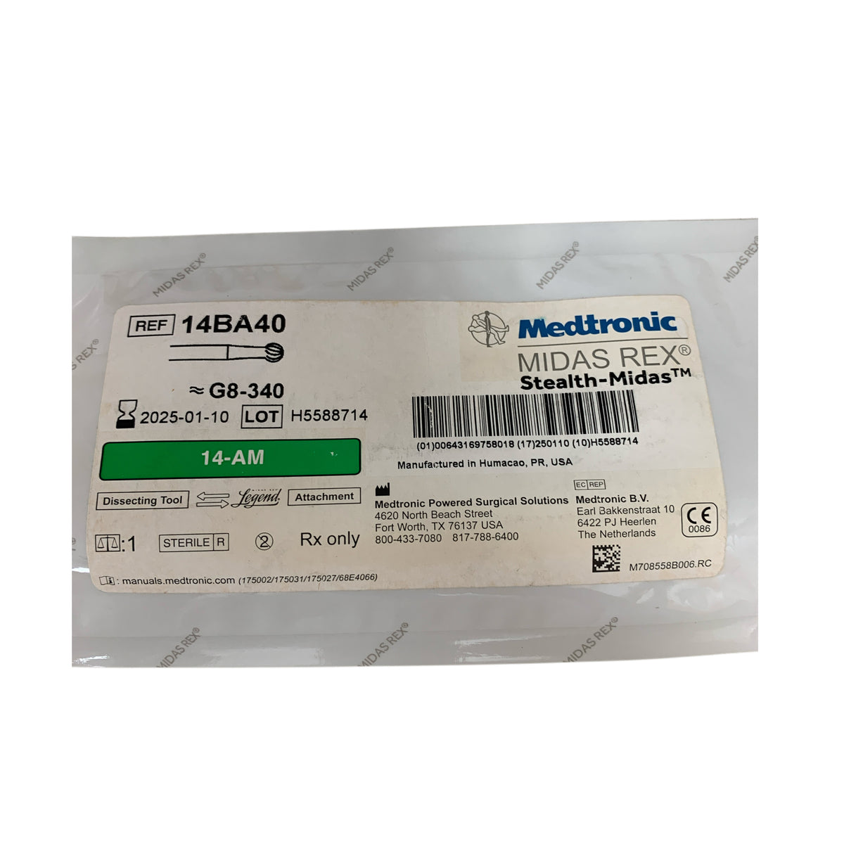 MEDTRONIC MIDAS REX 14BA40 Stealth Midas Dissecting Tool 14 AM G8 340 EXP 2025 01