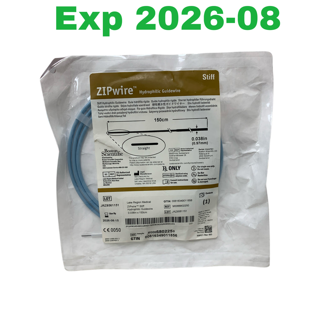 BOSTON SCIENTIFIC M0066802250 ZIPwire Stiff Hydrophilic Guidewire Straight 0.038in x 150cm Exp 2026 08