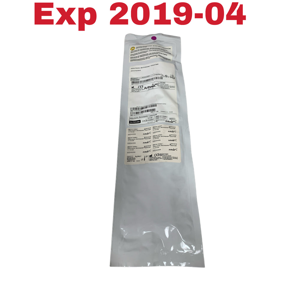 ARTHREX AR-1934BCF Suture Anchor BioComposite SutureTak With 2 FiberWire 3 x 14.5 mm Exp 2019 04