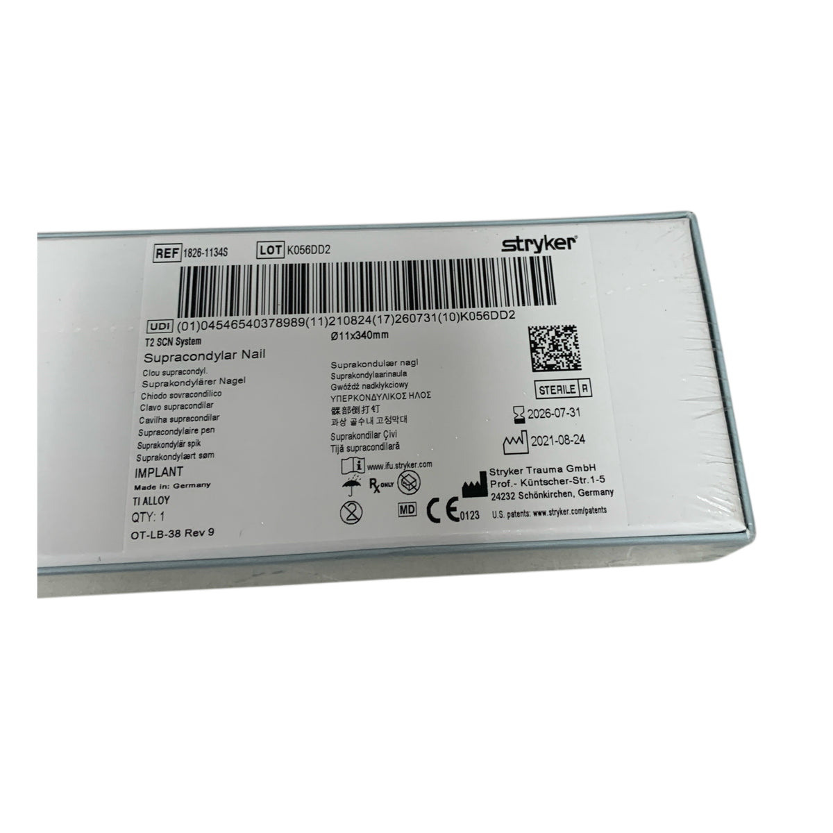 STRYKER 1826-1134S T2 SCN System Supracondylar Nail 11x340mm Exp 2026 07