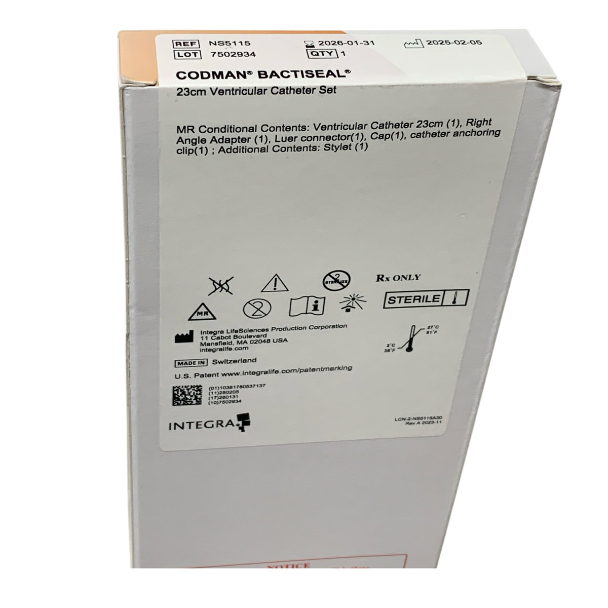 INTEGRA NS5115 Codman Bactiseal 23cm Ventricular Catheter Set EXP 2026 01